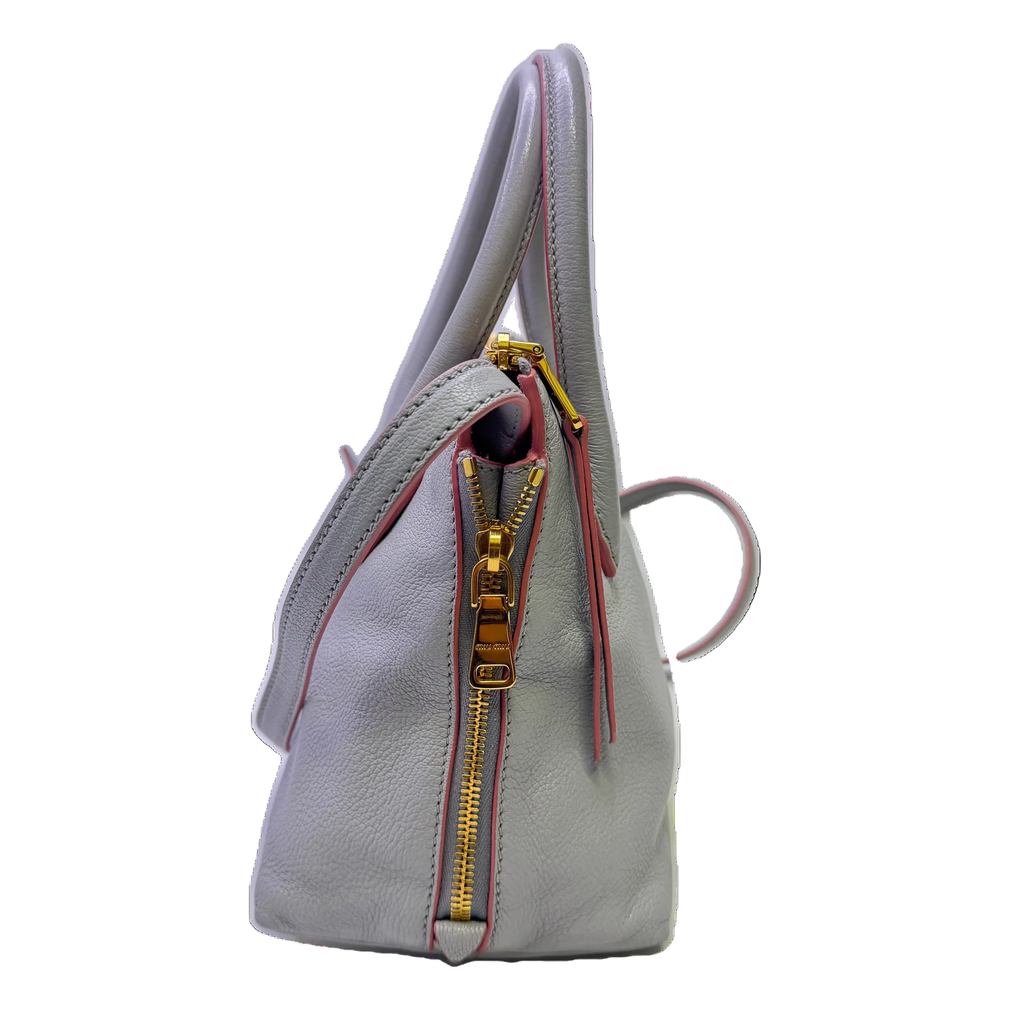 Miu Miu Madras 2way Shoulder Handbag Leather Blue - Image 3