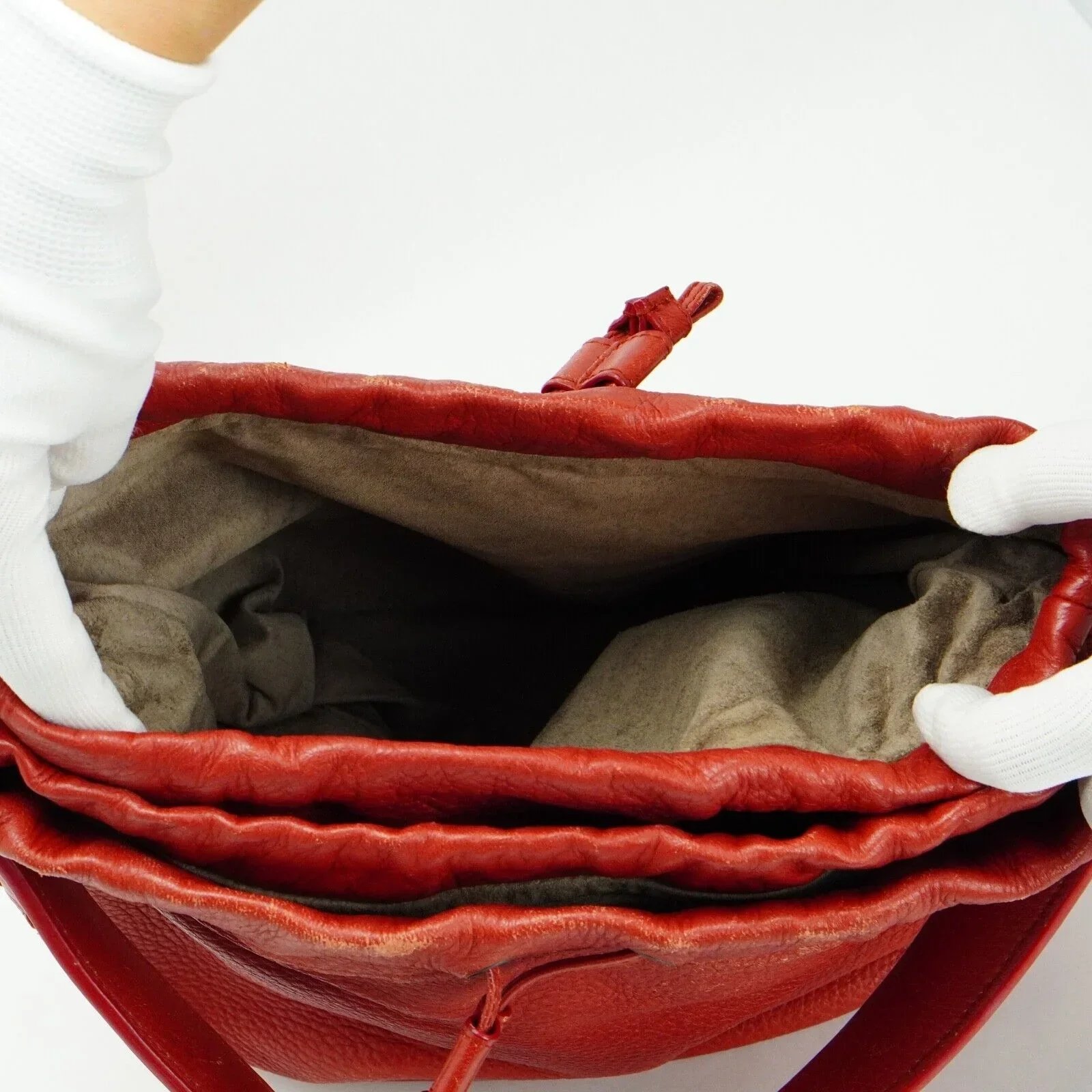 Bottega Veneta Double Drawstring Handbag Red - Image 12