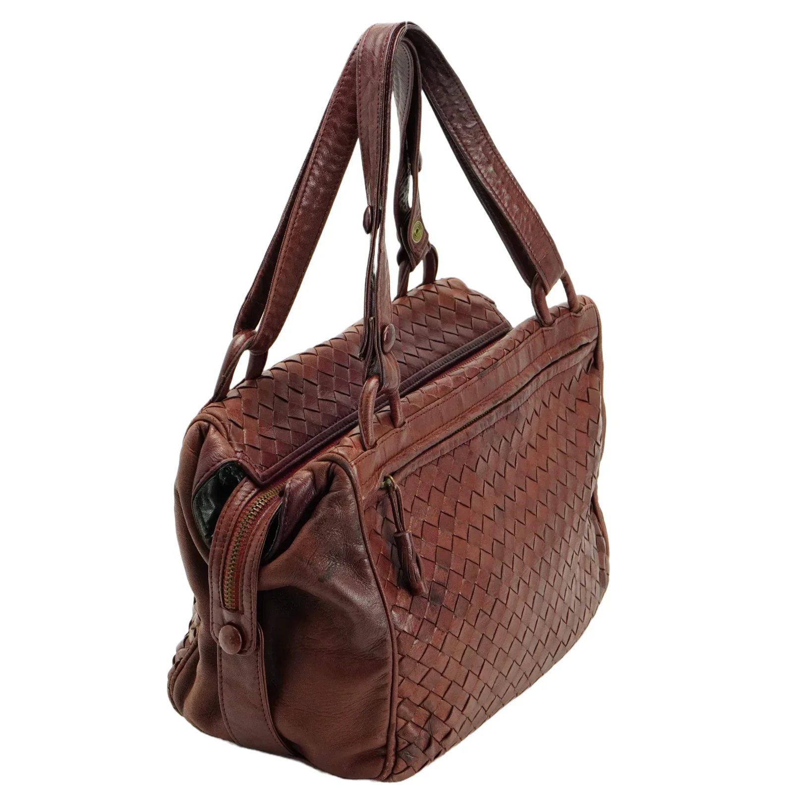 Bottega Veneta Intrecciato Leather Fold Over Shoulder Bag Brown - Image 3
