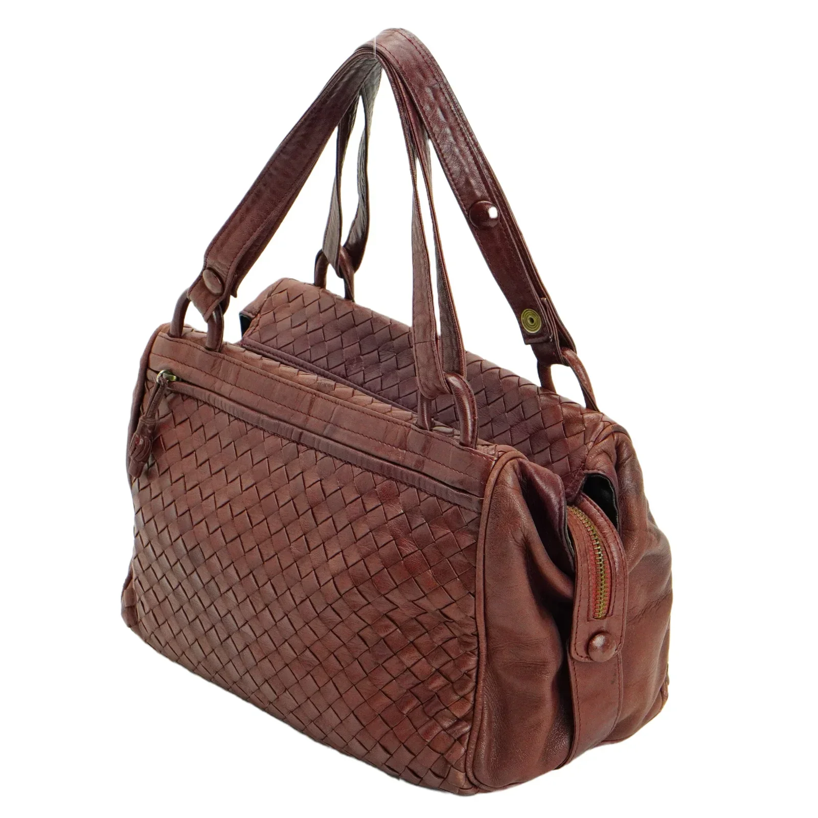 Bottega Veneta Intrecciato Leather Fold Over Shoulder Bag Brown - Image 4
