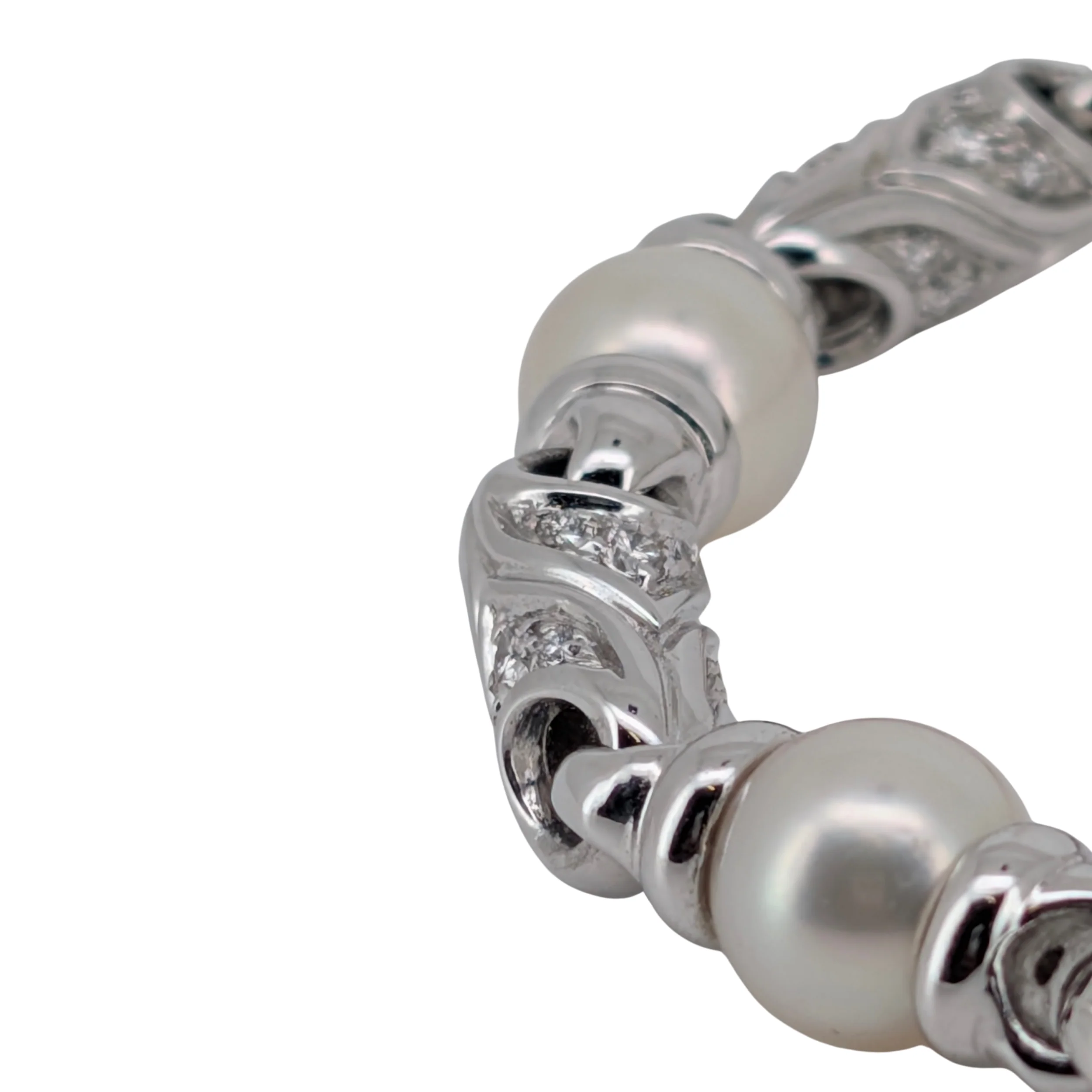 Bvlgari Passo Doppio Pearl & Diamond Link Bracelet in 18K White Gold - Image 10