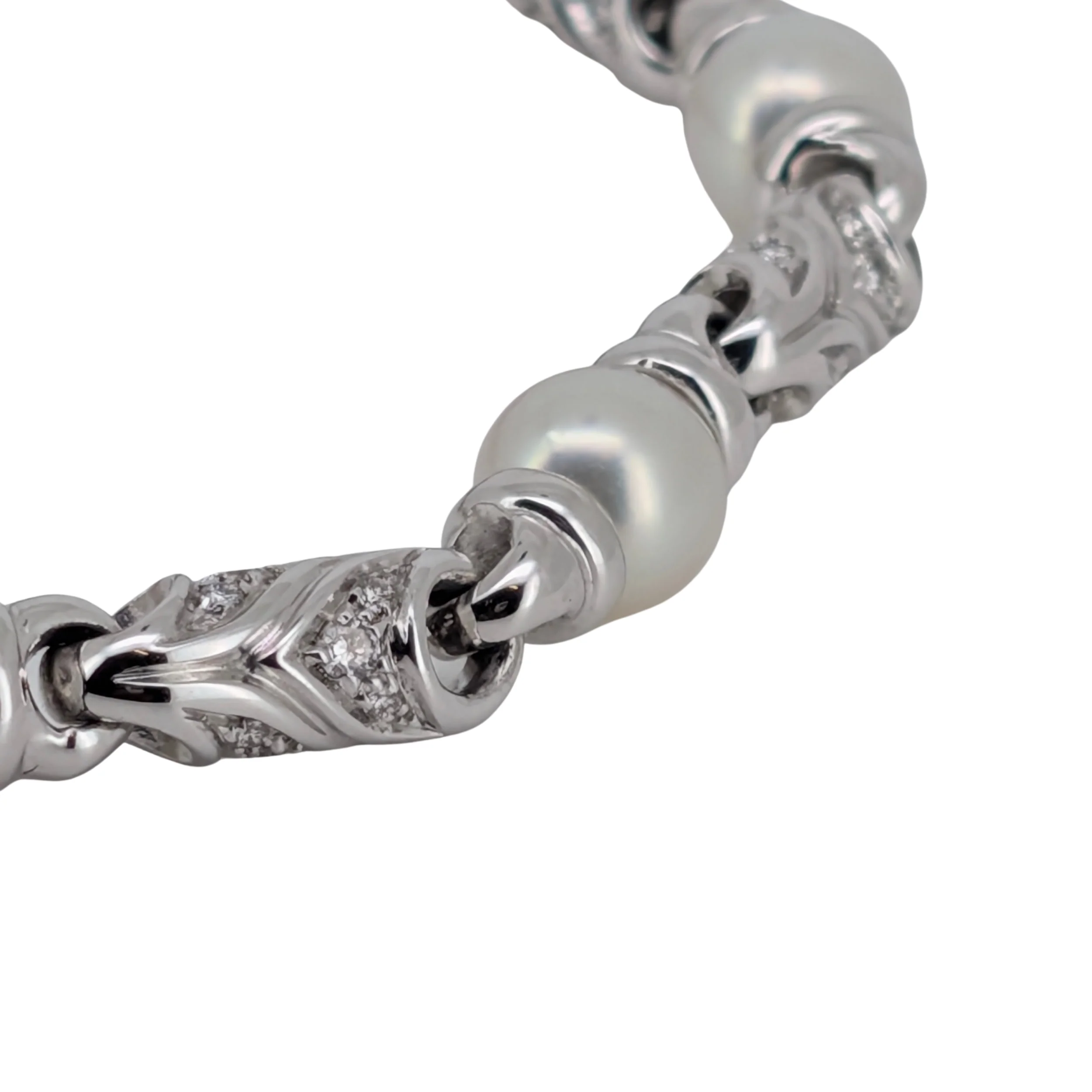 Bvlgari Passo Doppio Pearl & Diamond Link Bracelet in 18K White Gold - Image 9