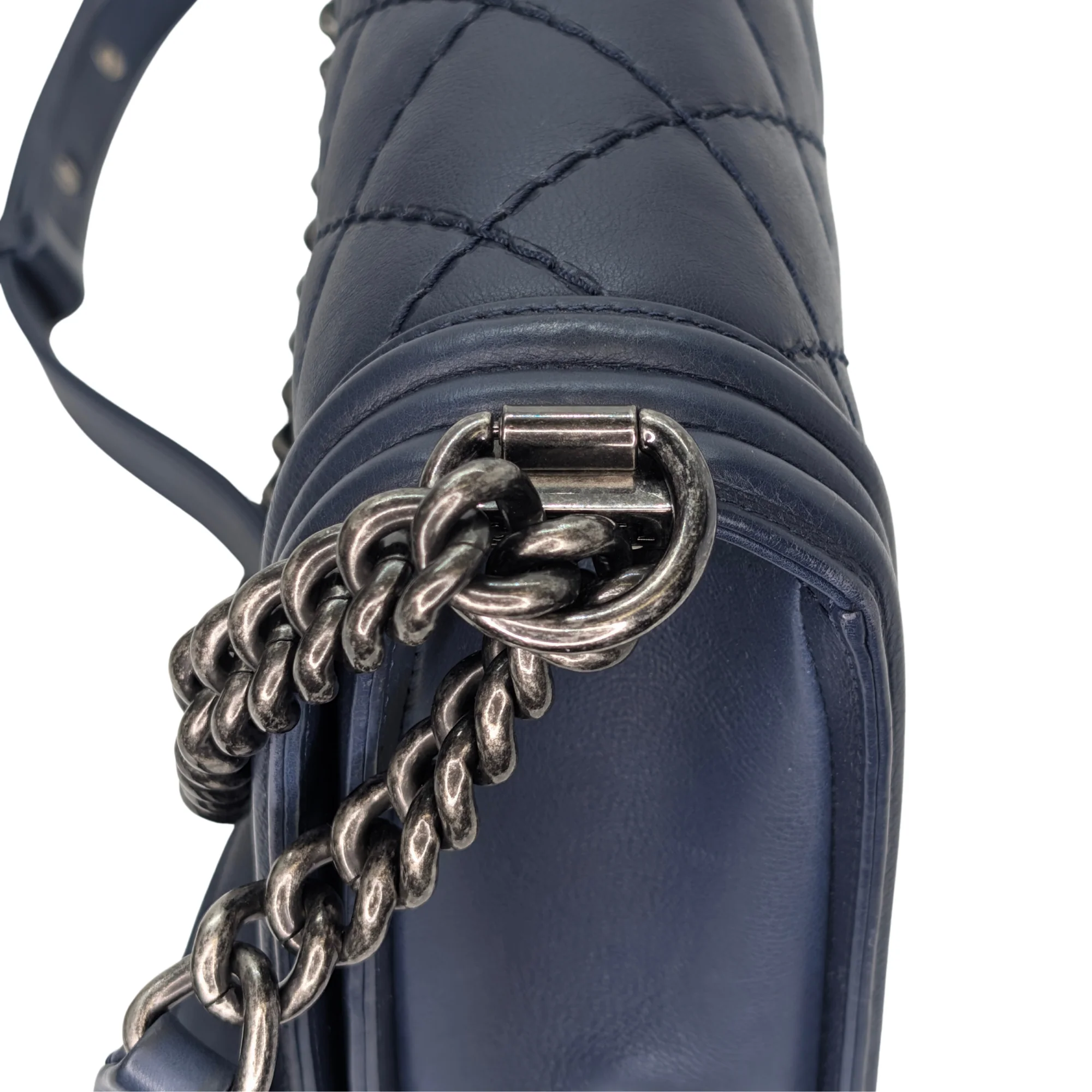 Chanel Flap Boy Shoulder Bag Medium Navy Blue - Image 10