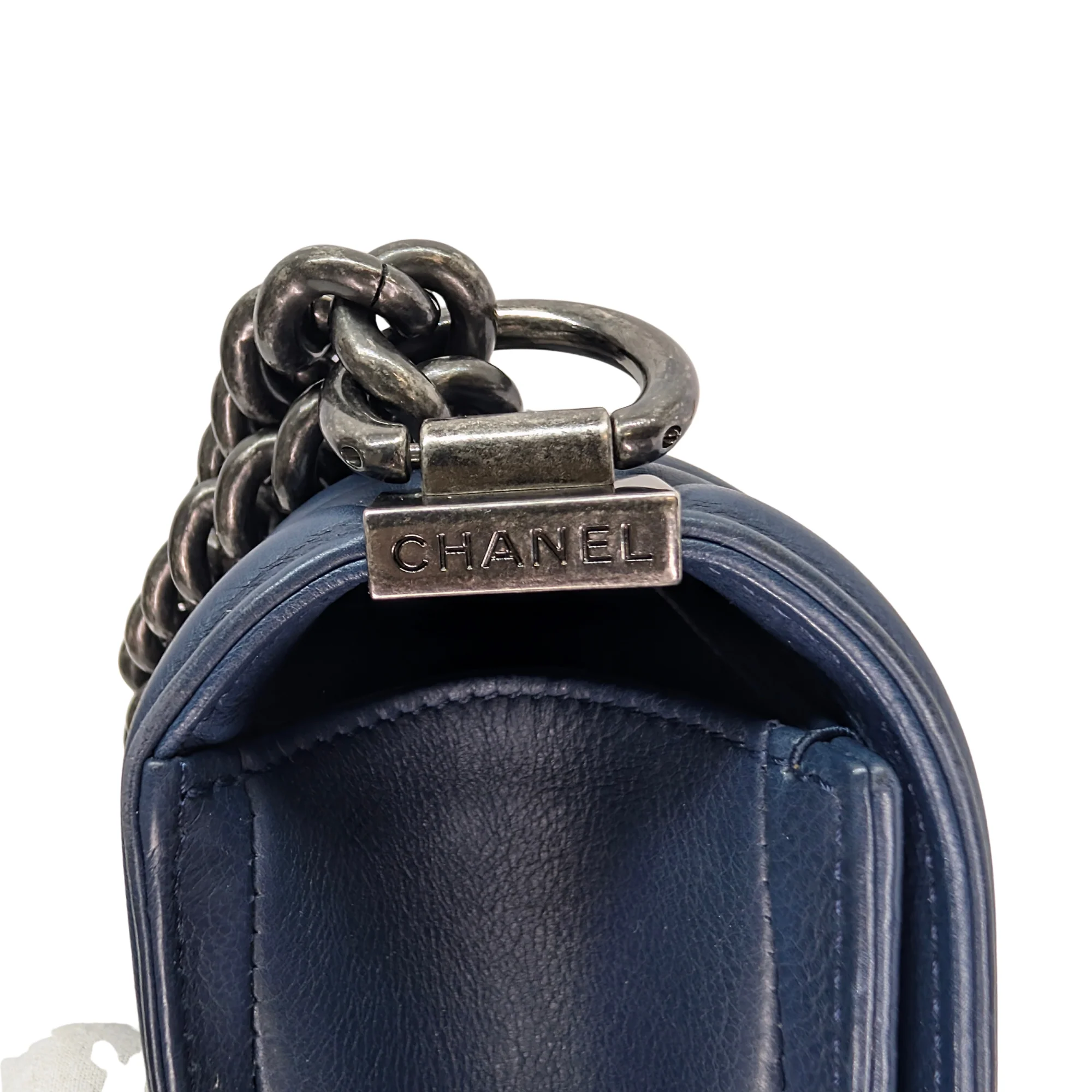 Chanel Flap Boy Shoulder Bag Medium Navy Blue - Image 19