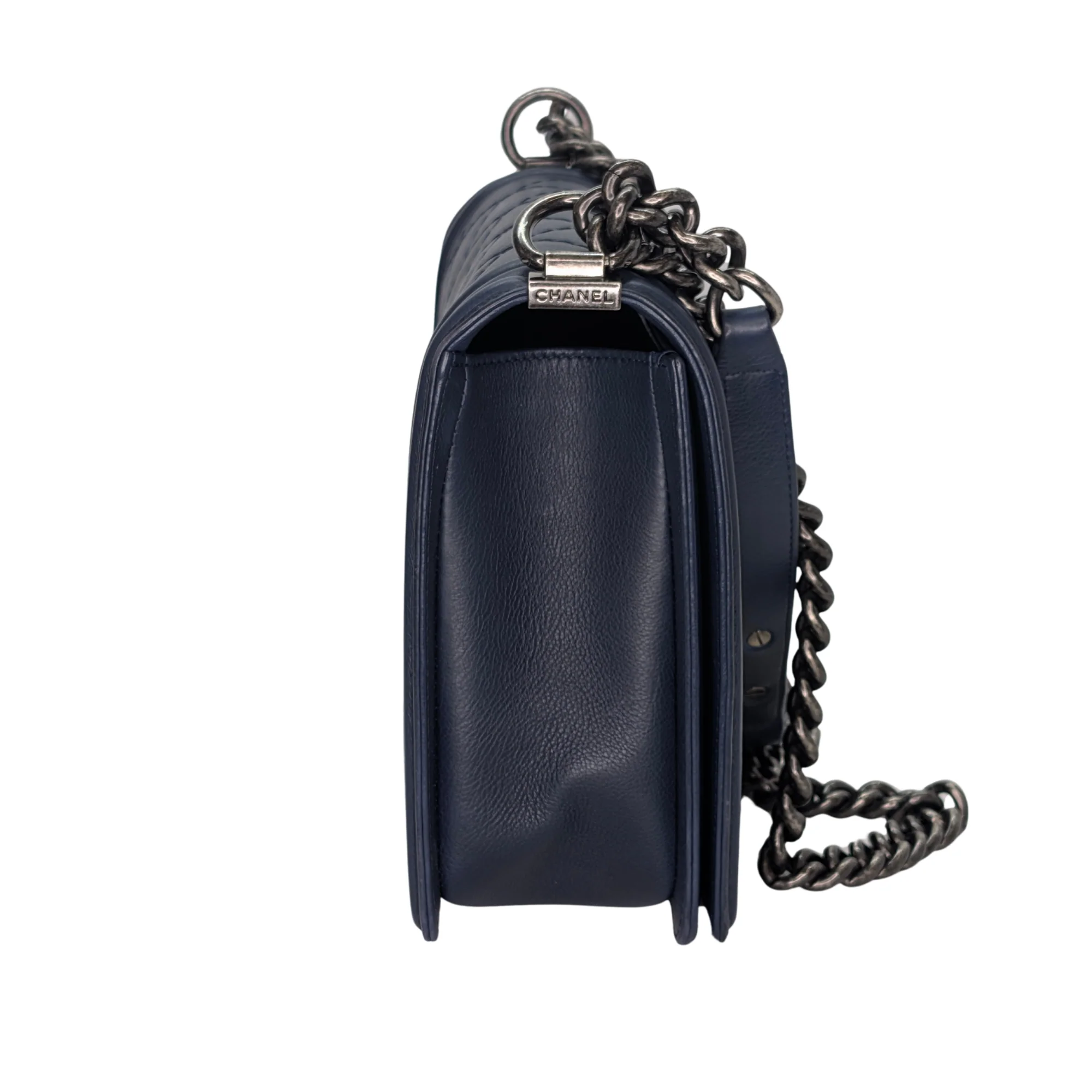 Chanel Flap Boy Shoulder Bag Medium Navy Blue - Image 3