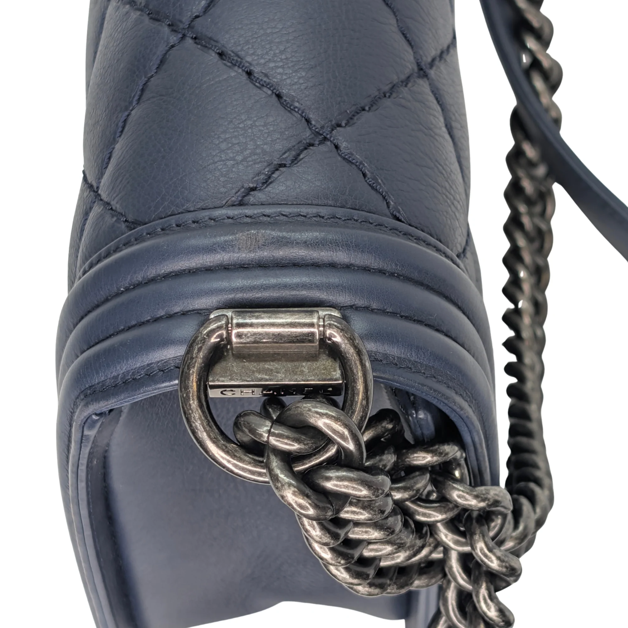 Chanel Flap Boy Shoulder Bag Medium Navy Blue - Image 9