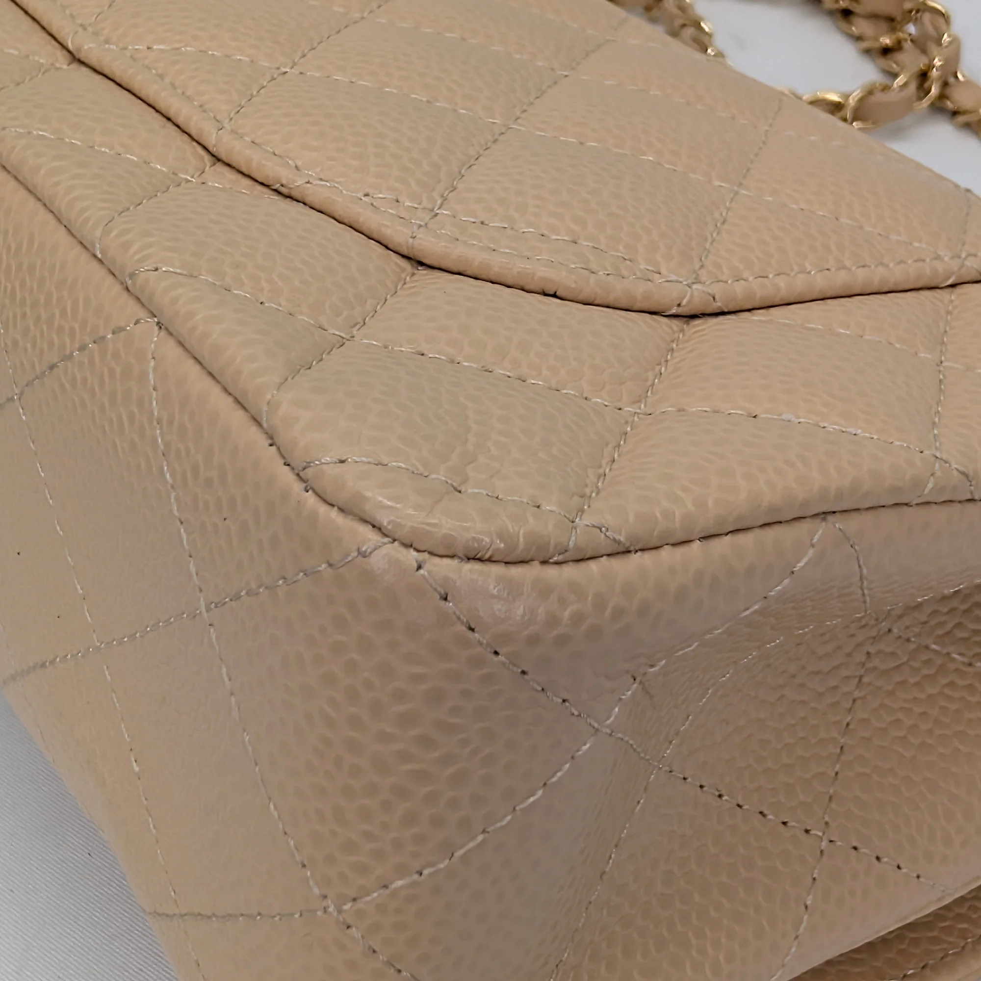 Chanel Classic Flap Small Caviar 2022 Microchip Shoulder Bag Beige - Image 10