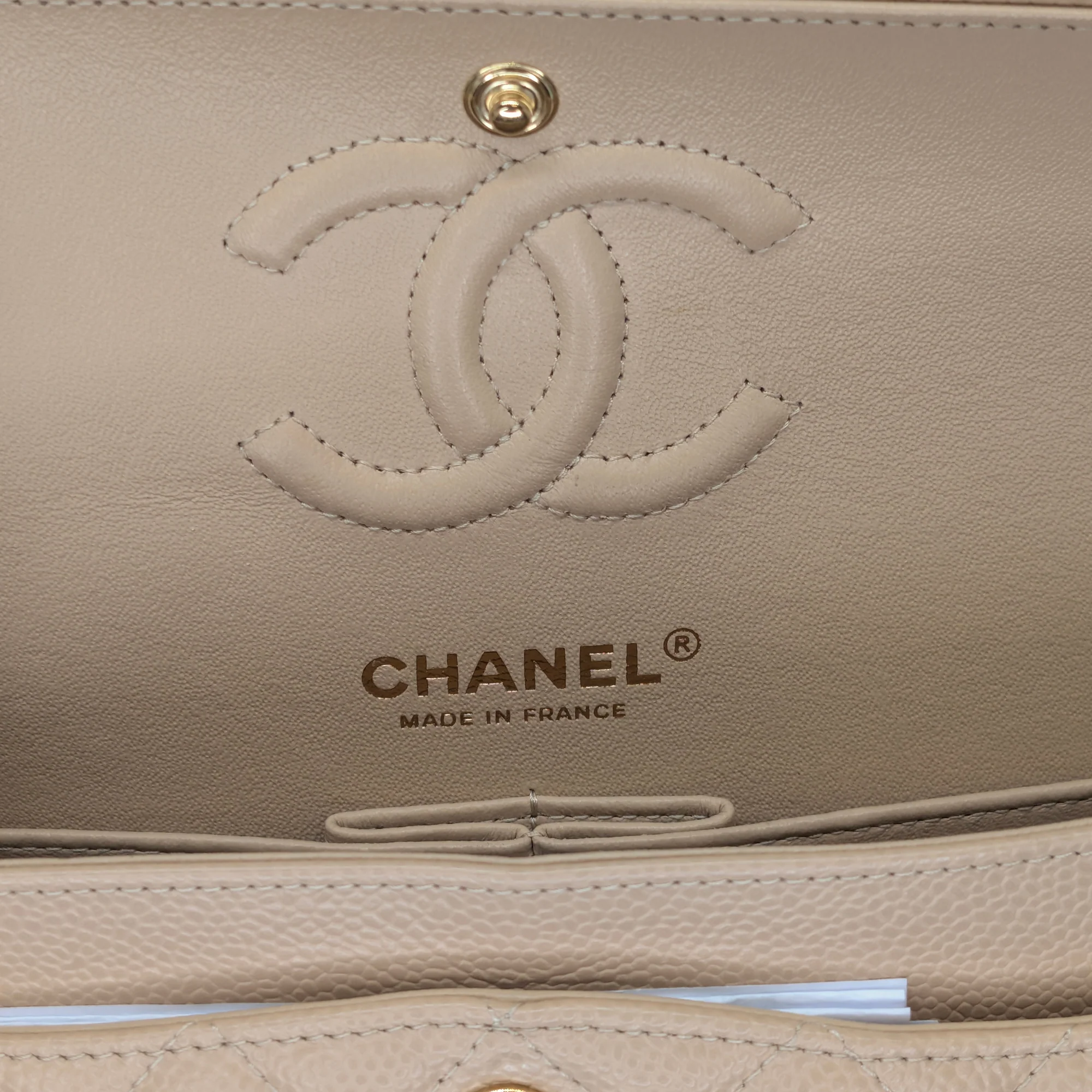 Chanel Classic Flap Small Caviar 2022 Microchip Shoulder Bag Beige - Image 14