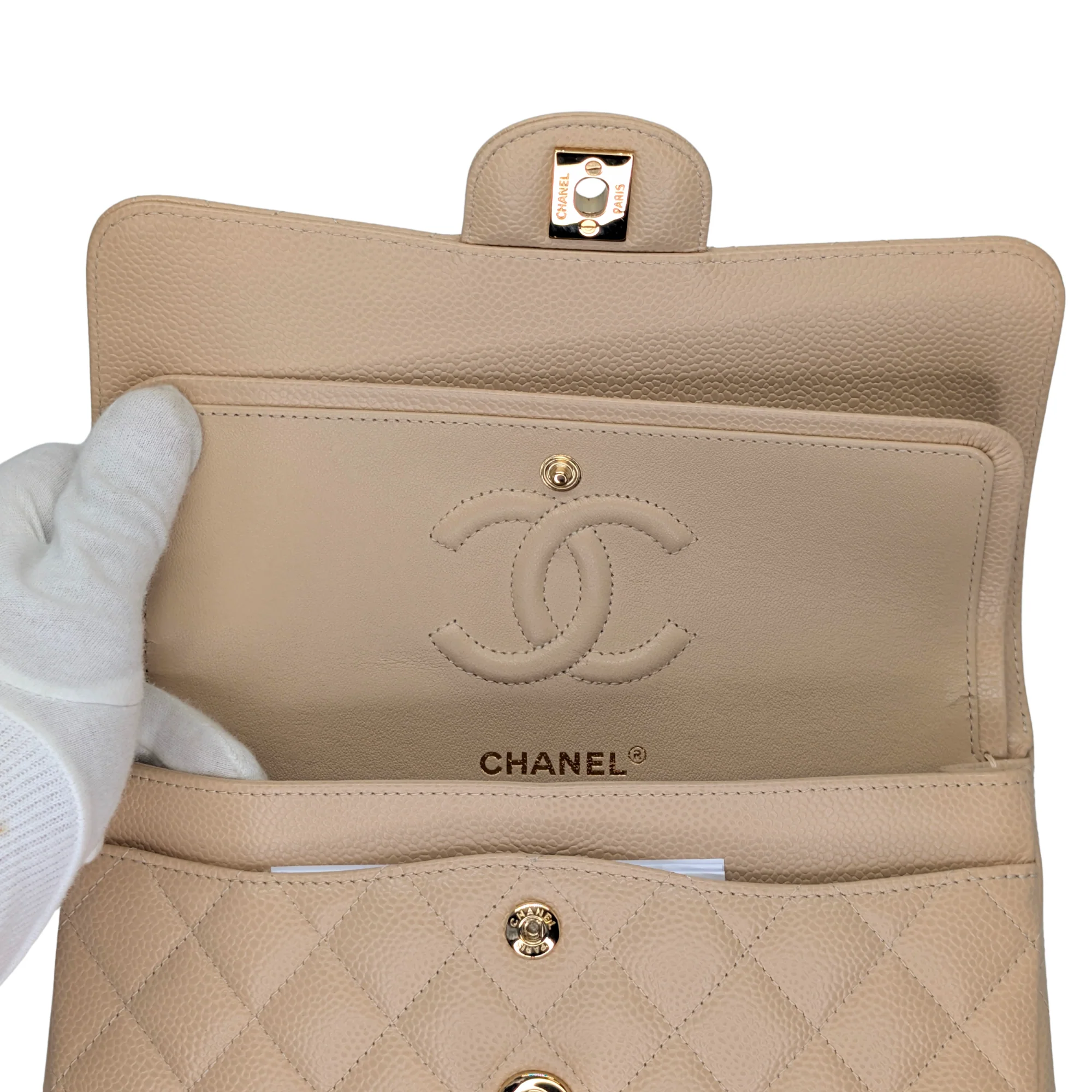 Chanel Classic Flap Small Caviar 2022 Microchip Shoulder Bag Beige - Image 16
