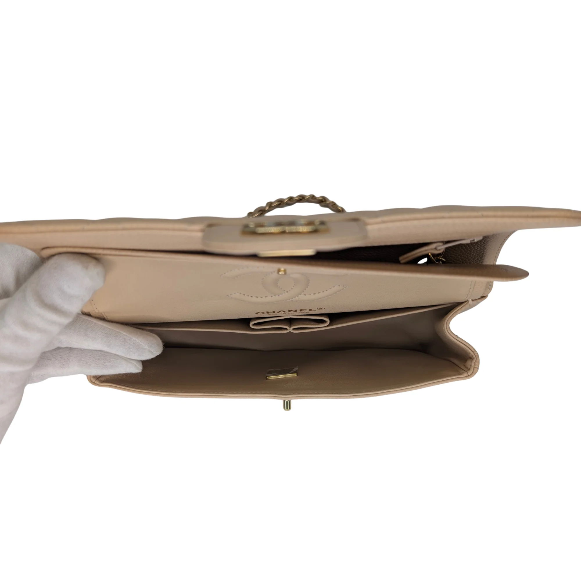 Chanel Classic Flap Small Caviar 2022 Microchip Shoulder Bag Beige - Image 17