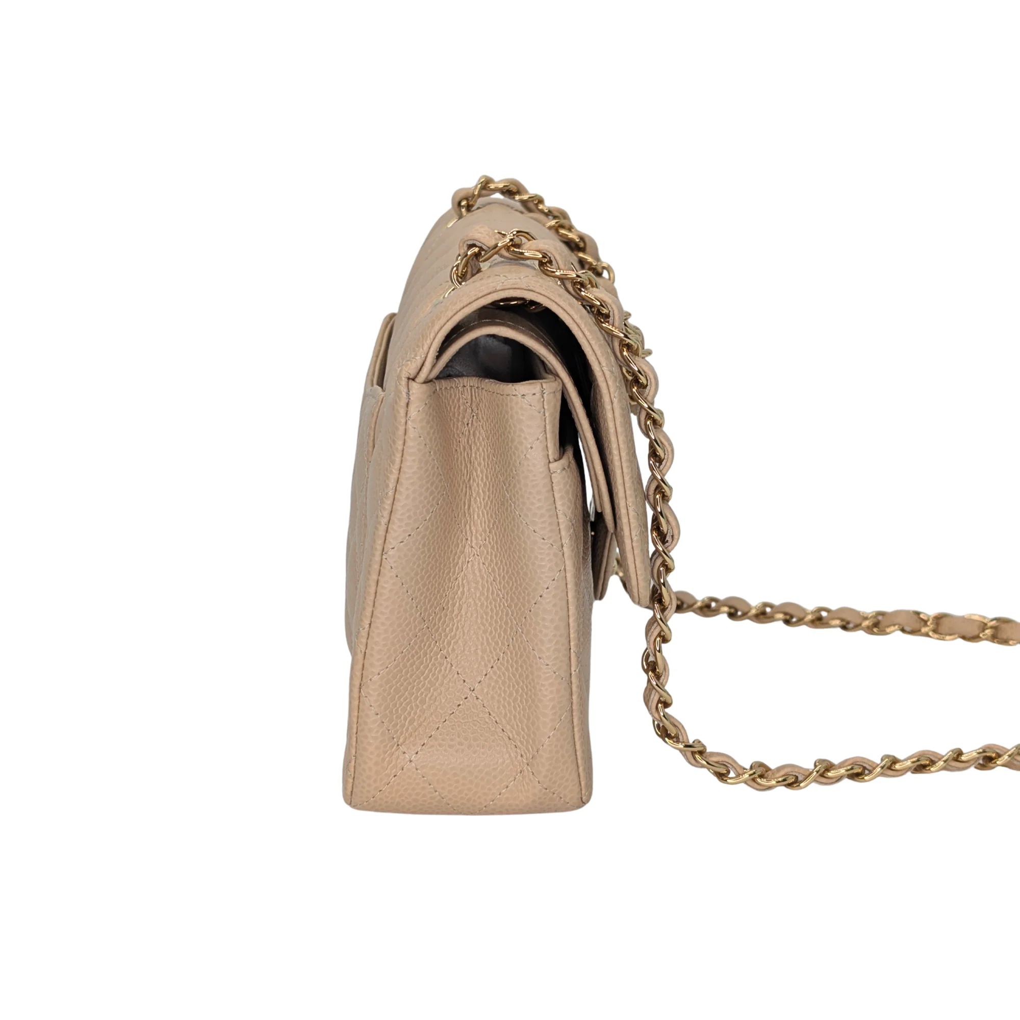 Chanel Classic Flap Small Caviar 2022 Microchip Shoulder Bag Beige - Image 3