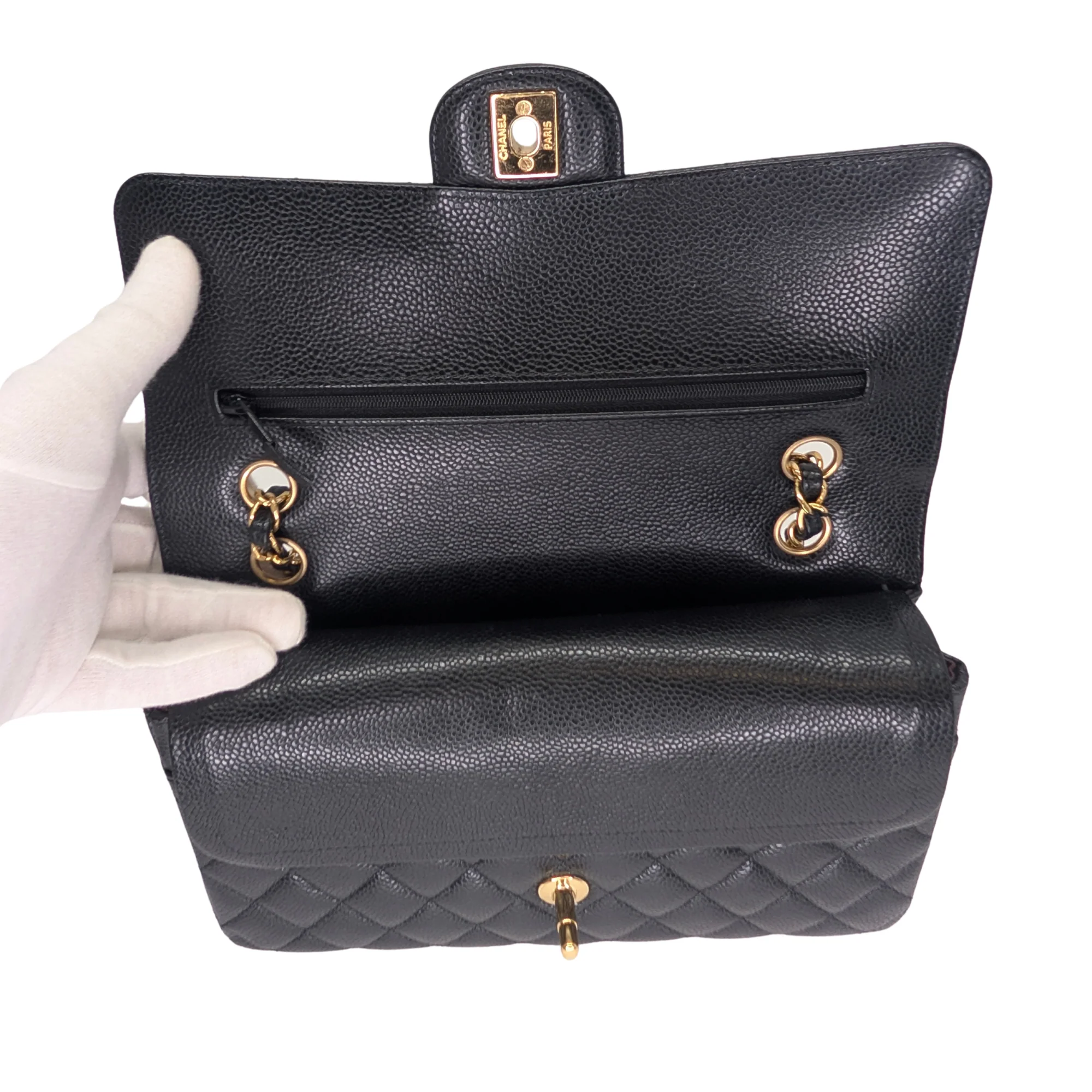 Chanel Classic Flap Bag Caviar Leather Medium Black (Microchip) - Image 24