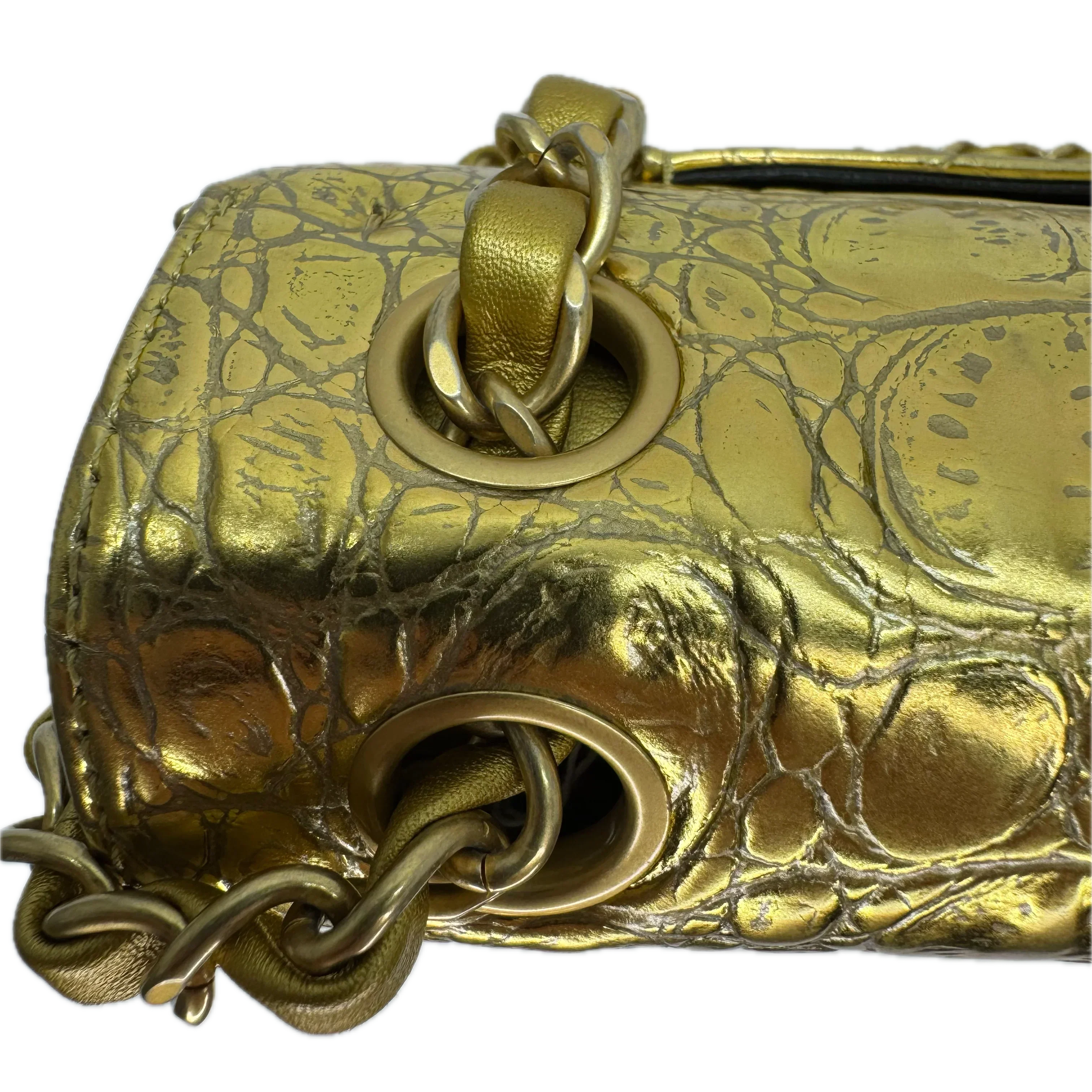 Chanel Double Flap Gold Egyptian Fall 2019 Medium embossed Crocodile Bag - Image 10