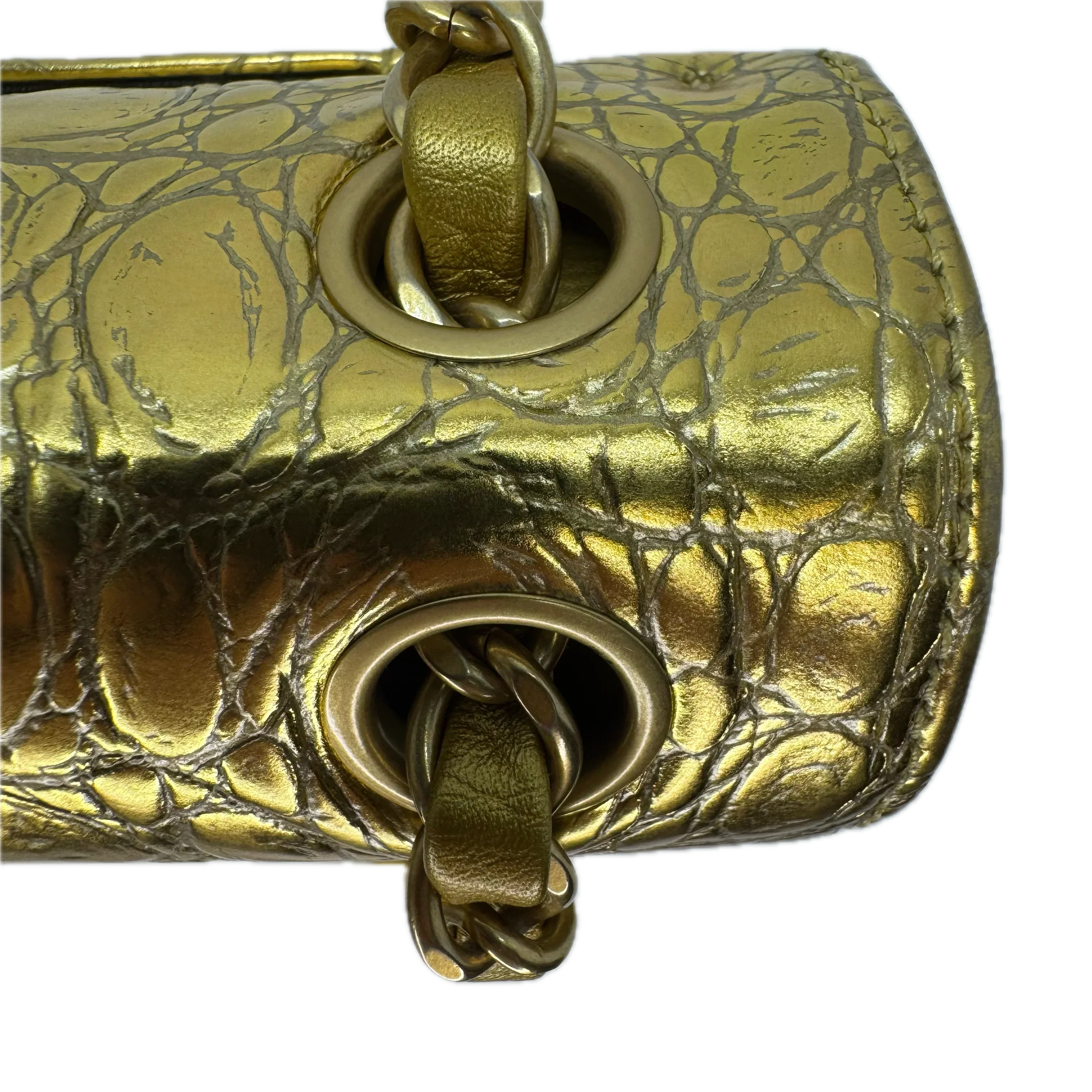 Chanel Double Flap Gold Egyptian Fall 2019 Medium embossed Crocodile Bag - Image 11
