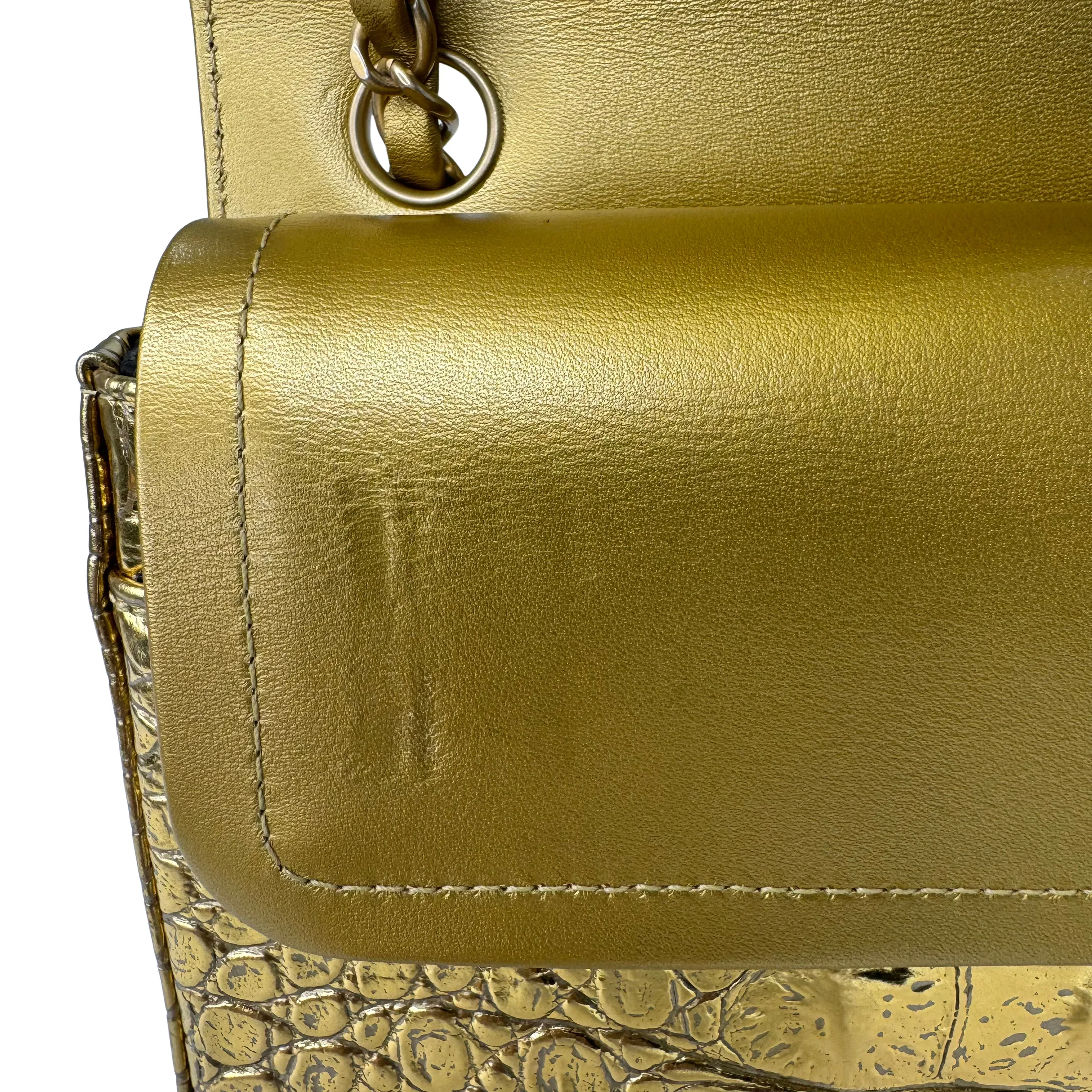 Chanel Double Flap Gold Egyptian Fall 2019 Medium embossed Crocodile Bag - Image 14