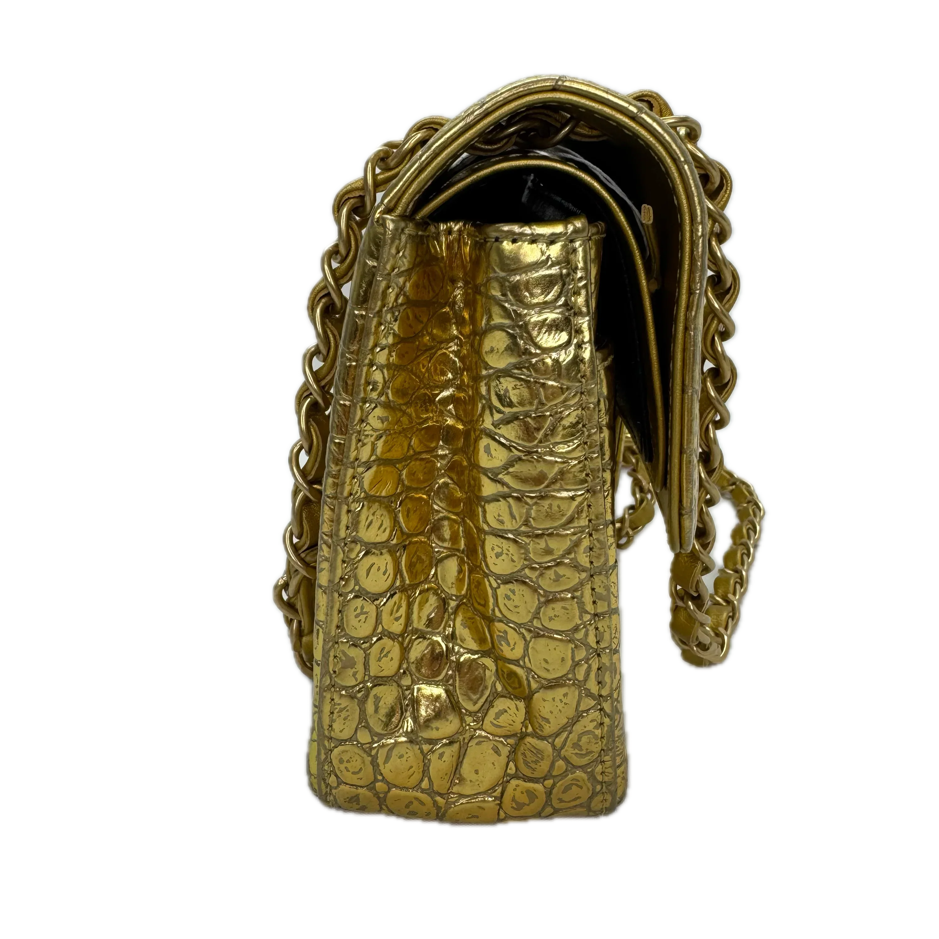 Chanel Double Flap Gold Egyptian Fall 2019 Medium embossed Crocodile Bag - Image 4