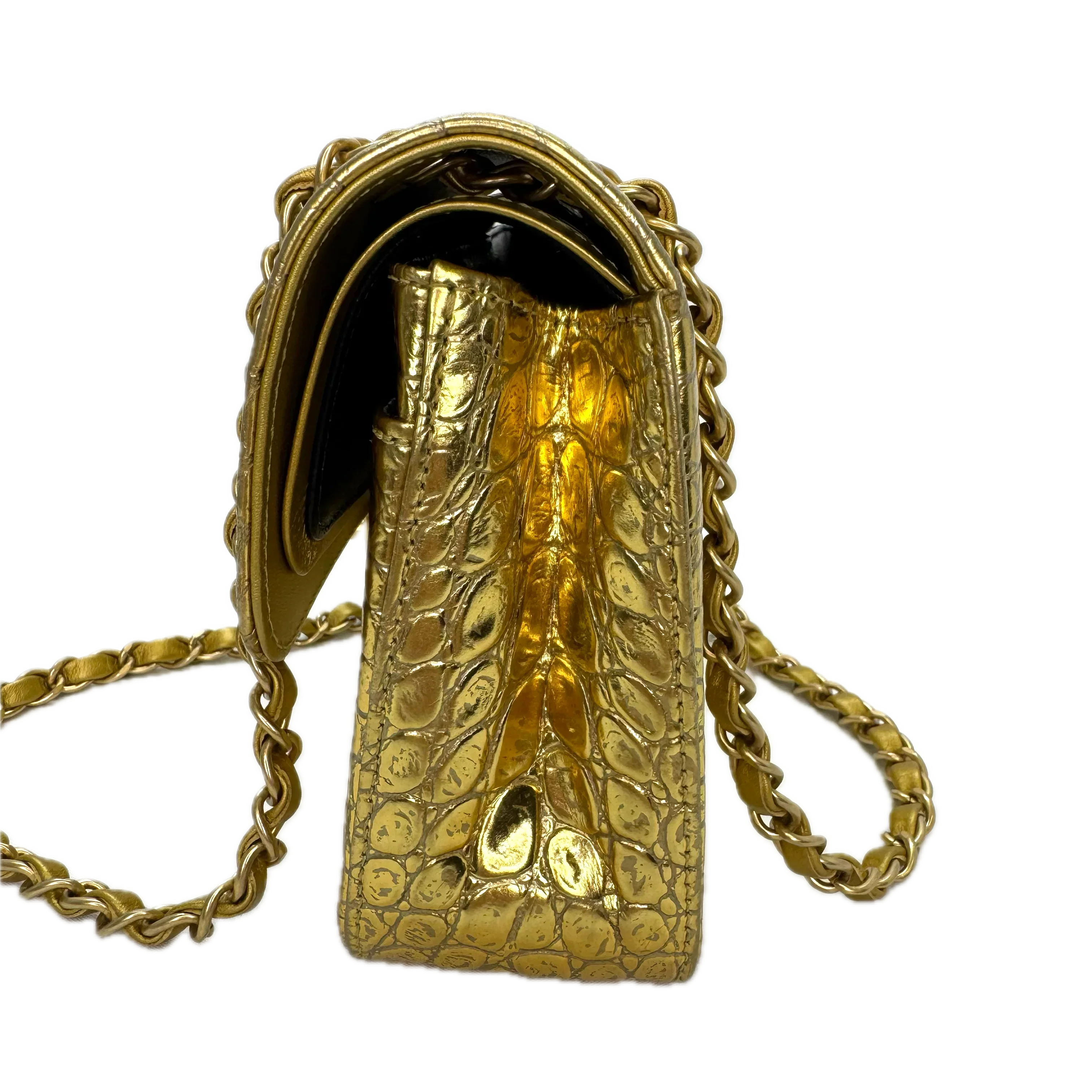 Chanel Double Flap Gold Egyptian Fall 2019 Medium embossed Crocodile Bag - Image 5