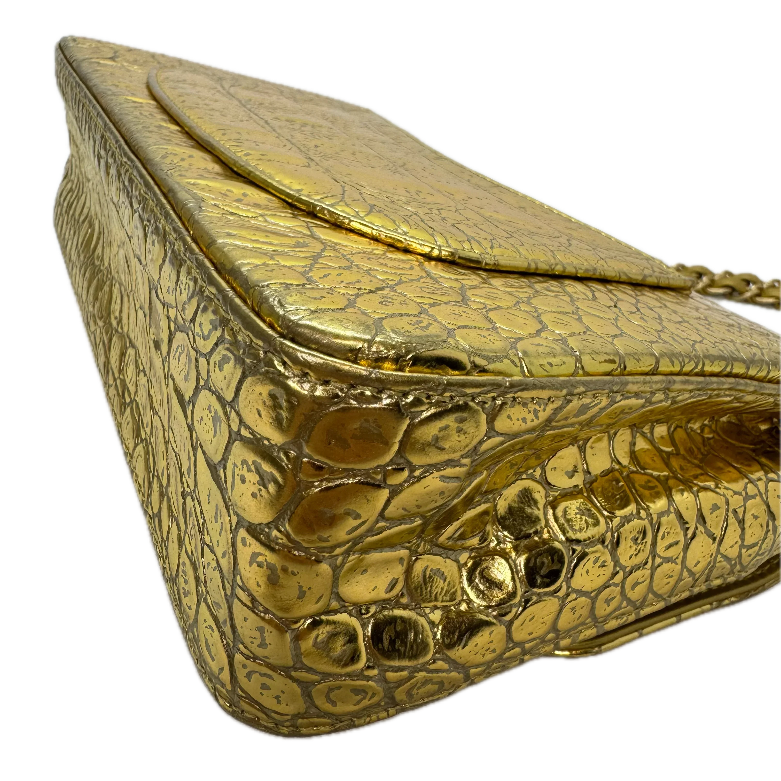 Chanel Double Flap Gold Egyptian Fall 2019 Medium embossed Crocodile Bag - Image 7