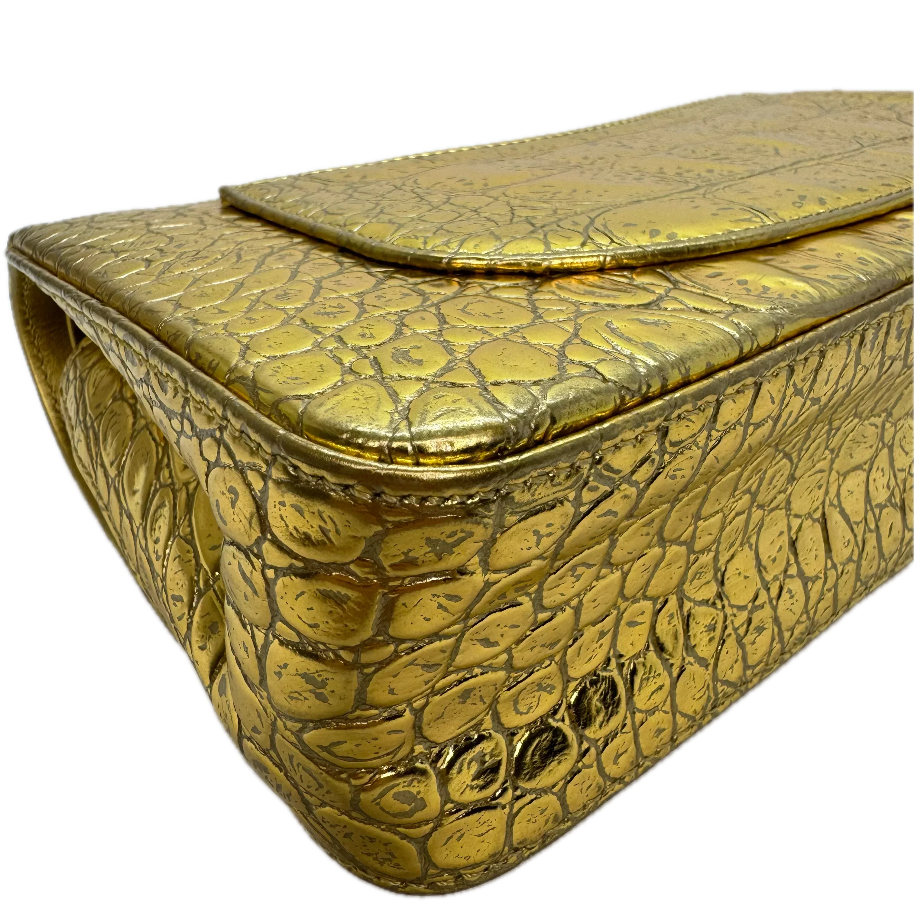 Chanel Double Flap Gold Egyptian Fall 2019 Medium embossed Crocodile Bag - Image 8