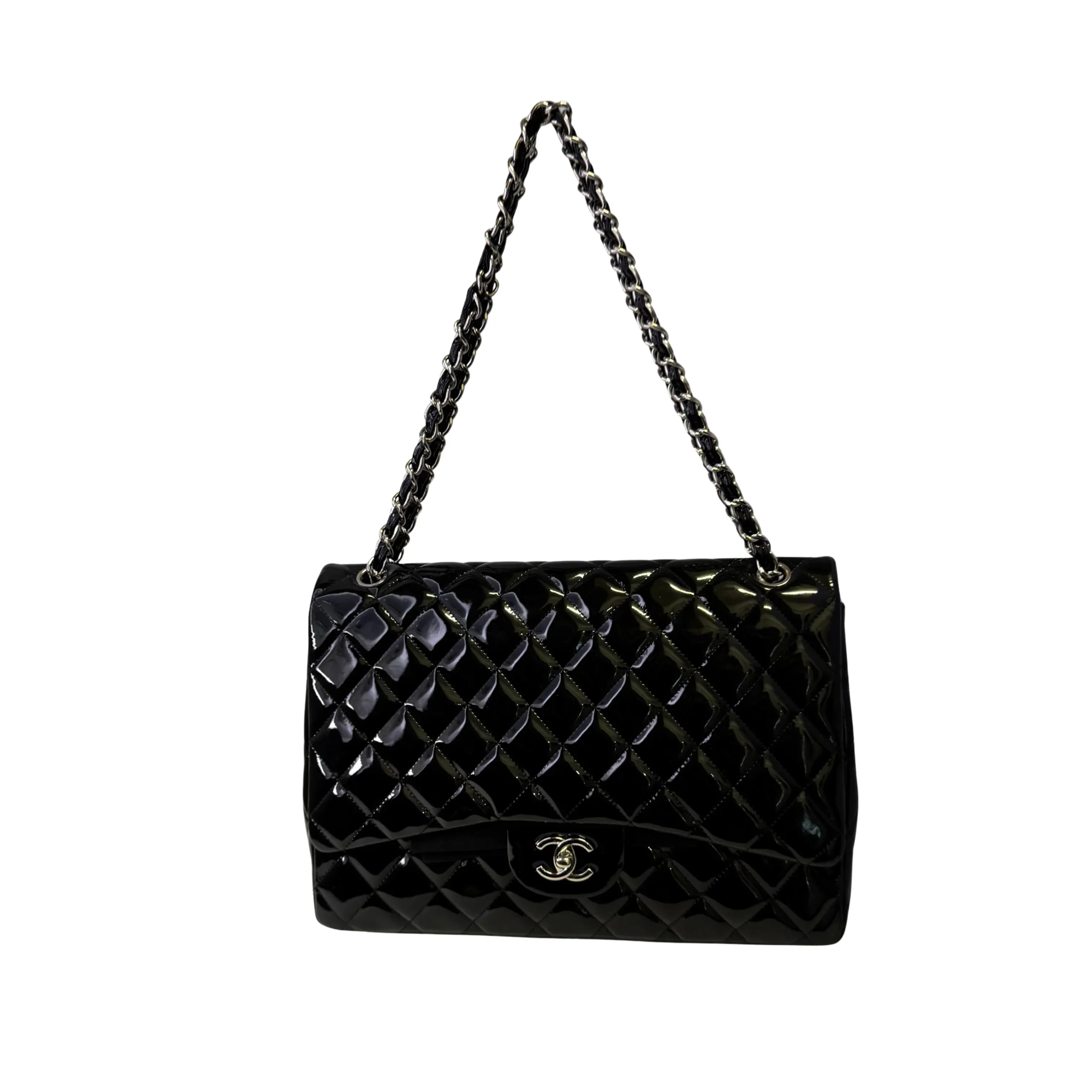 Chanel Maxi Flap Patent Leather Bag Black - Image 3