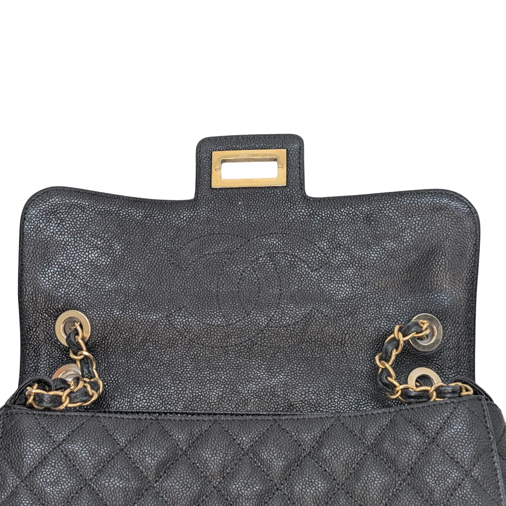 Chanel Mademoiselle 2.55 Cavier Leather Lock Flap Bag Black - Image 17