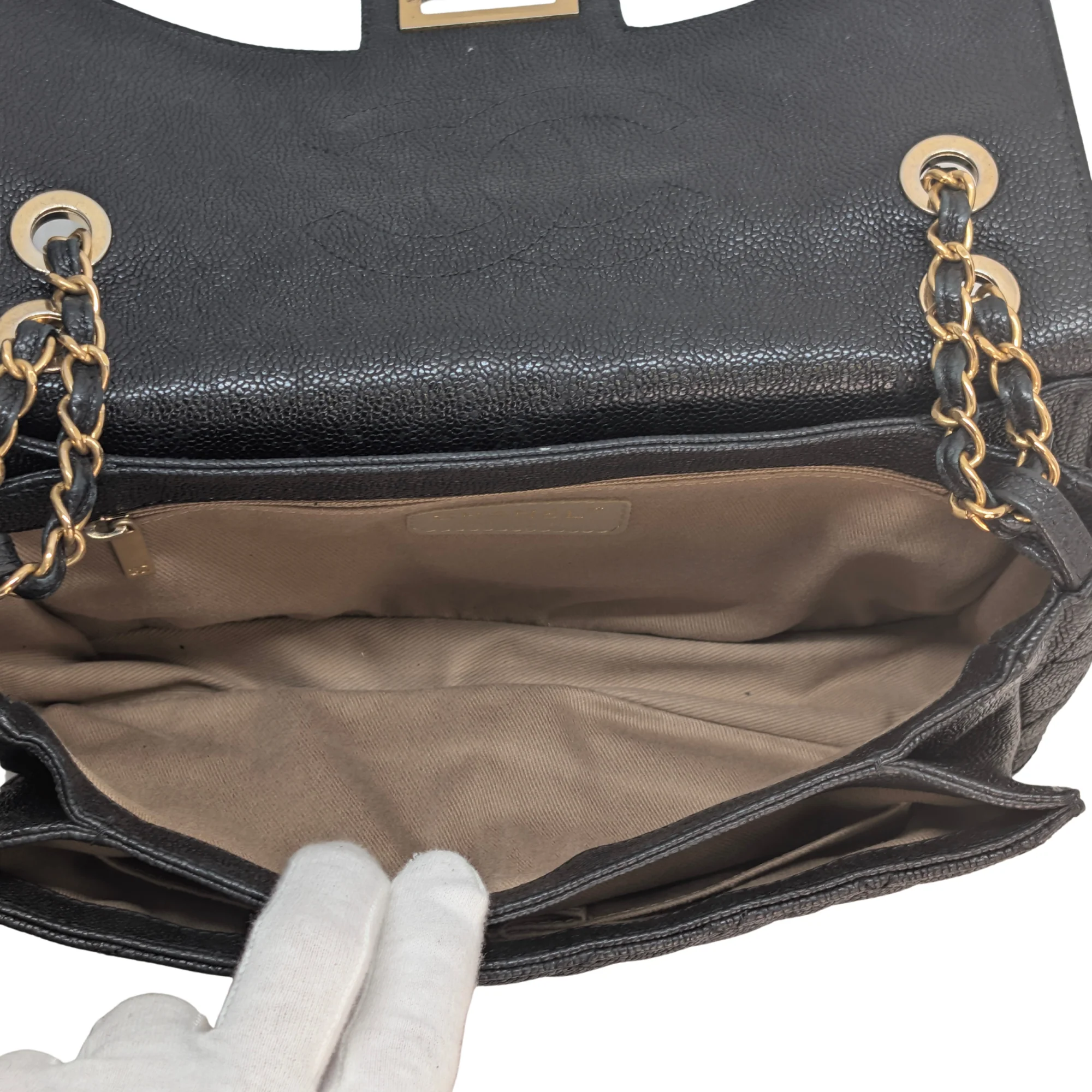 Chanel Mademoiselle 2.55 Cavier Leather Lock Flap Bag Black - Image 19