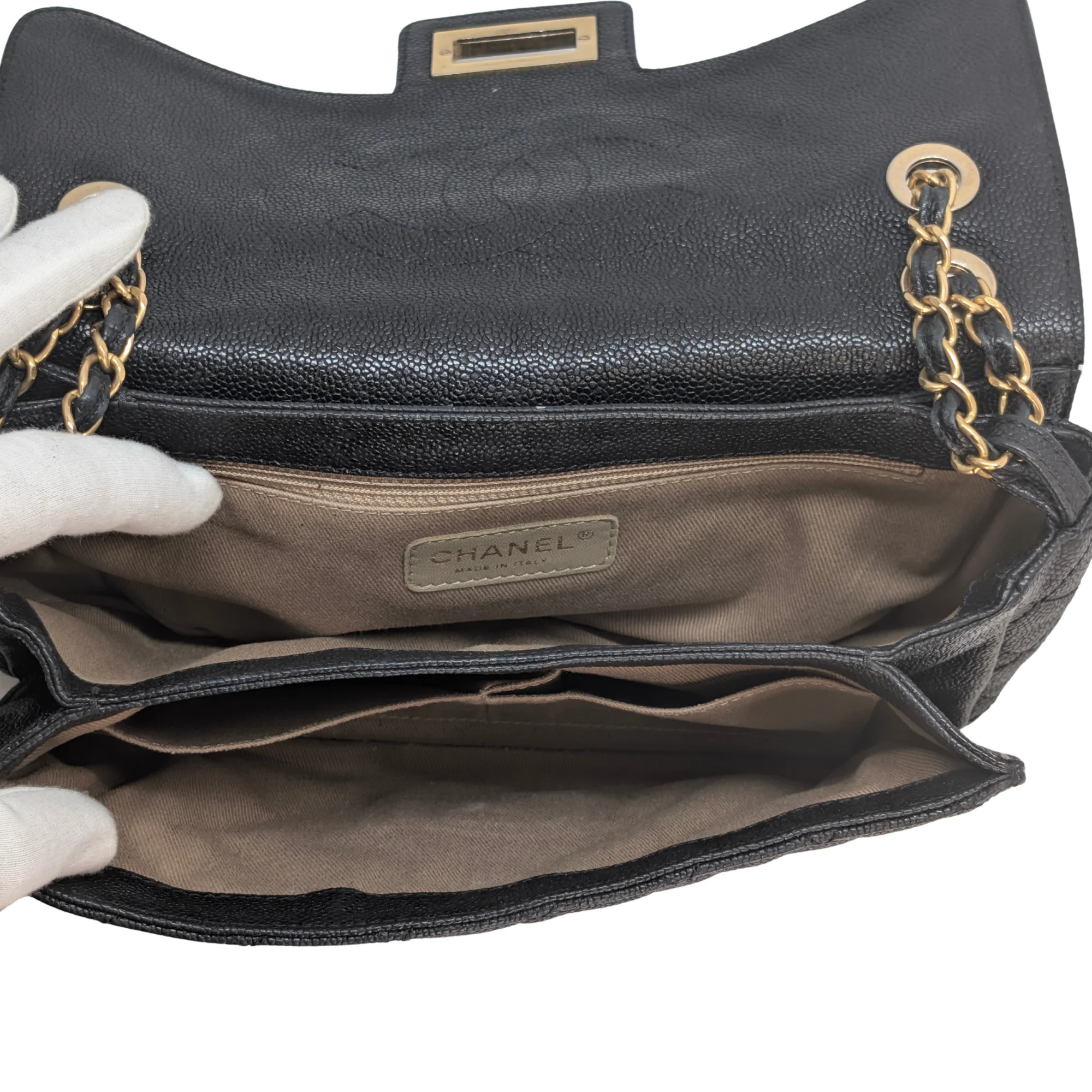 Chanel Mademoiselle 2.55 Cavier Leather Lock Flap Bag Black - Image 22