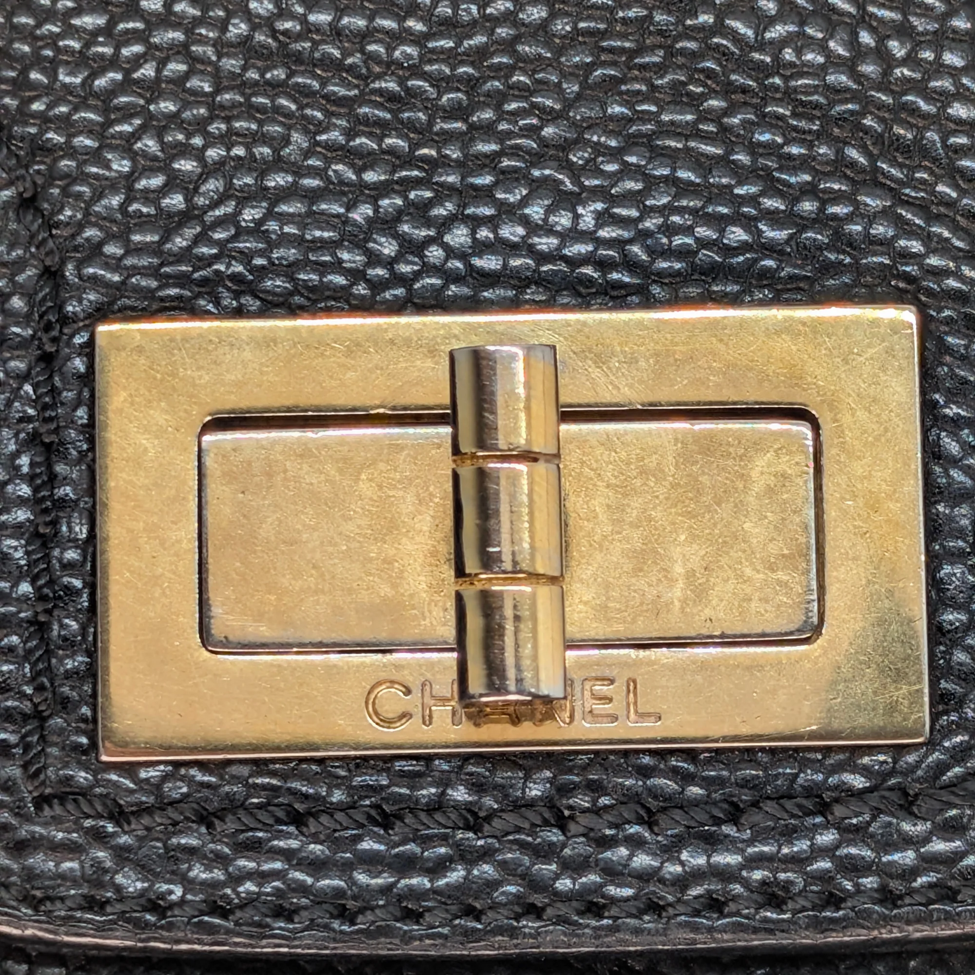 Chanel Mademoiselle 2.55 Cavier Leather Lock Flap Bag Black - Image 7