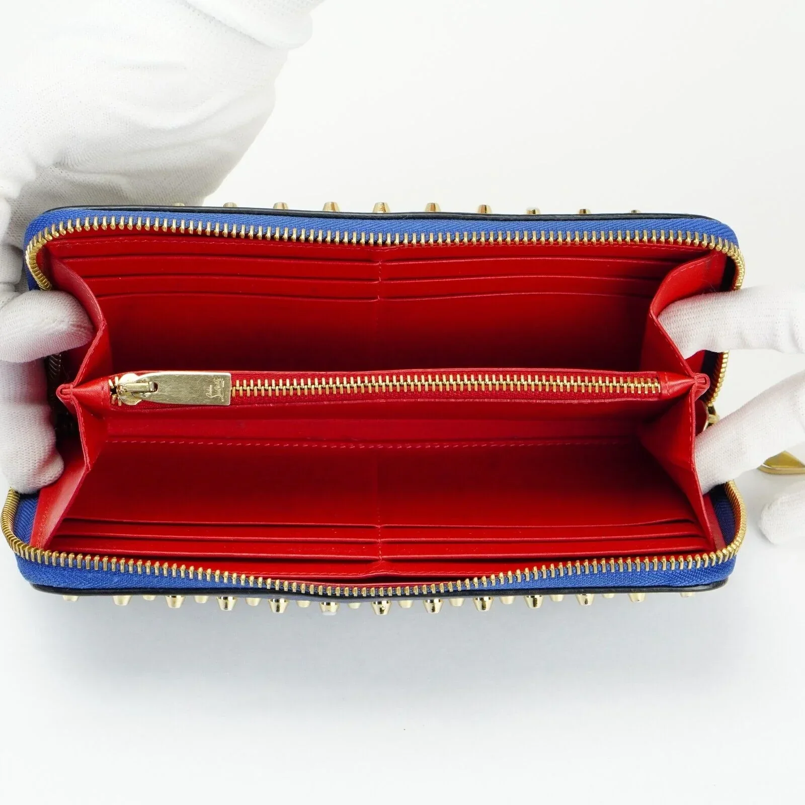 Christian Louboutin Panettone Spike Long Wallet Blue - Image 11