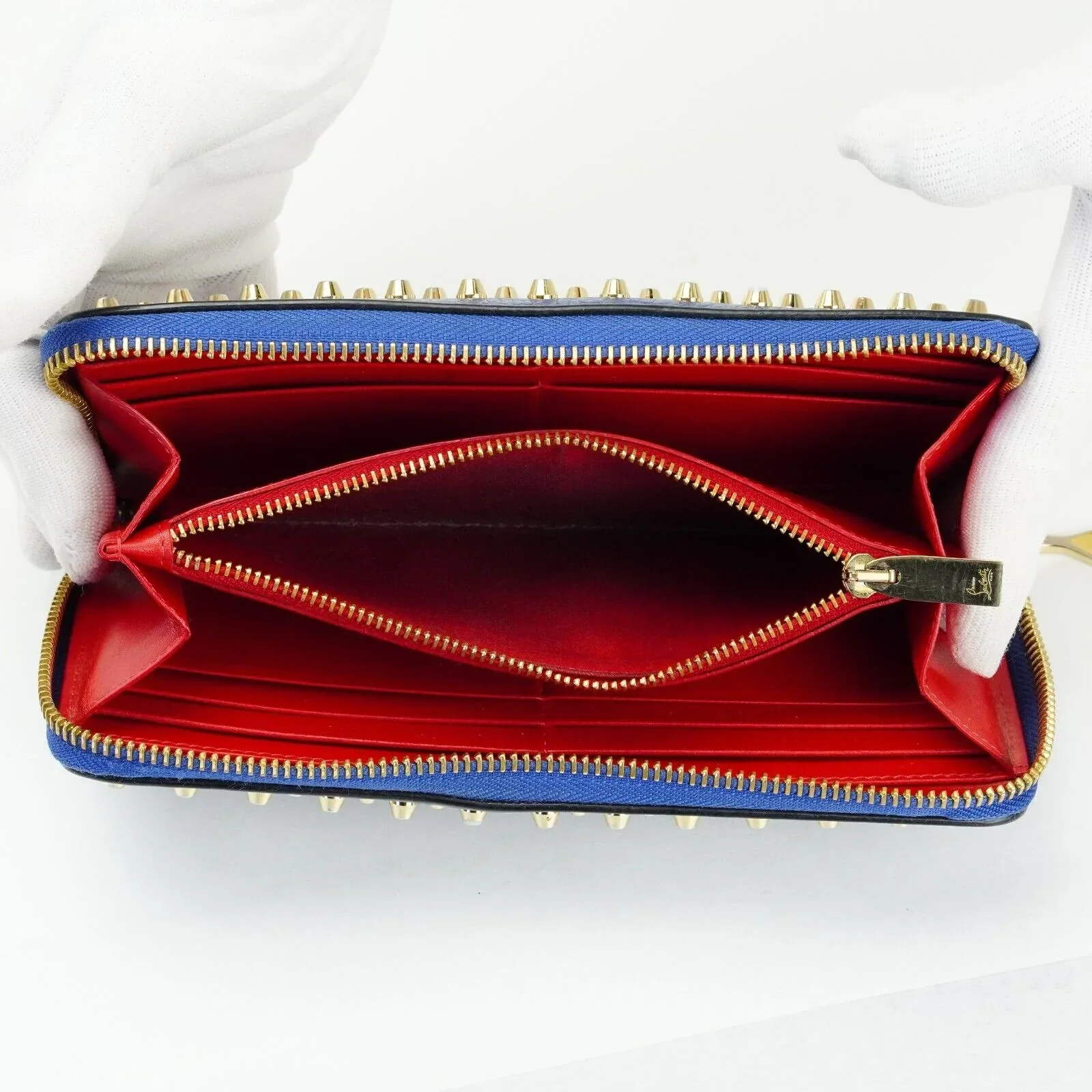 Christian Louboutin Panettone Spike Long Wallet Blue - Image 12