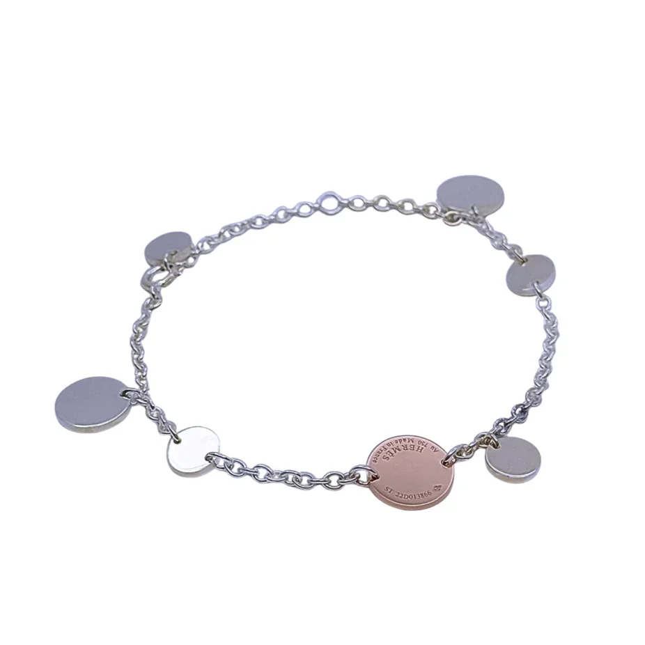 Hermes Confettis Ex-libris 18k Rose Gold & Silver Bracelet - Image 4