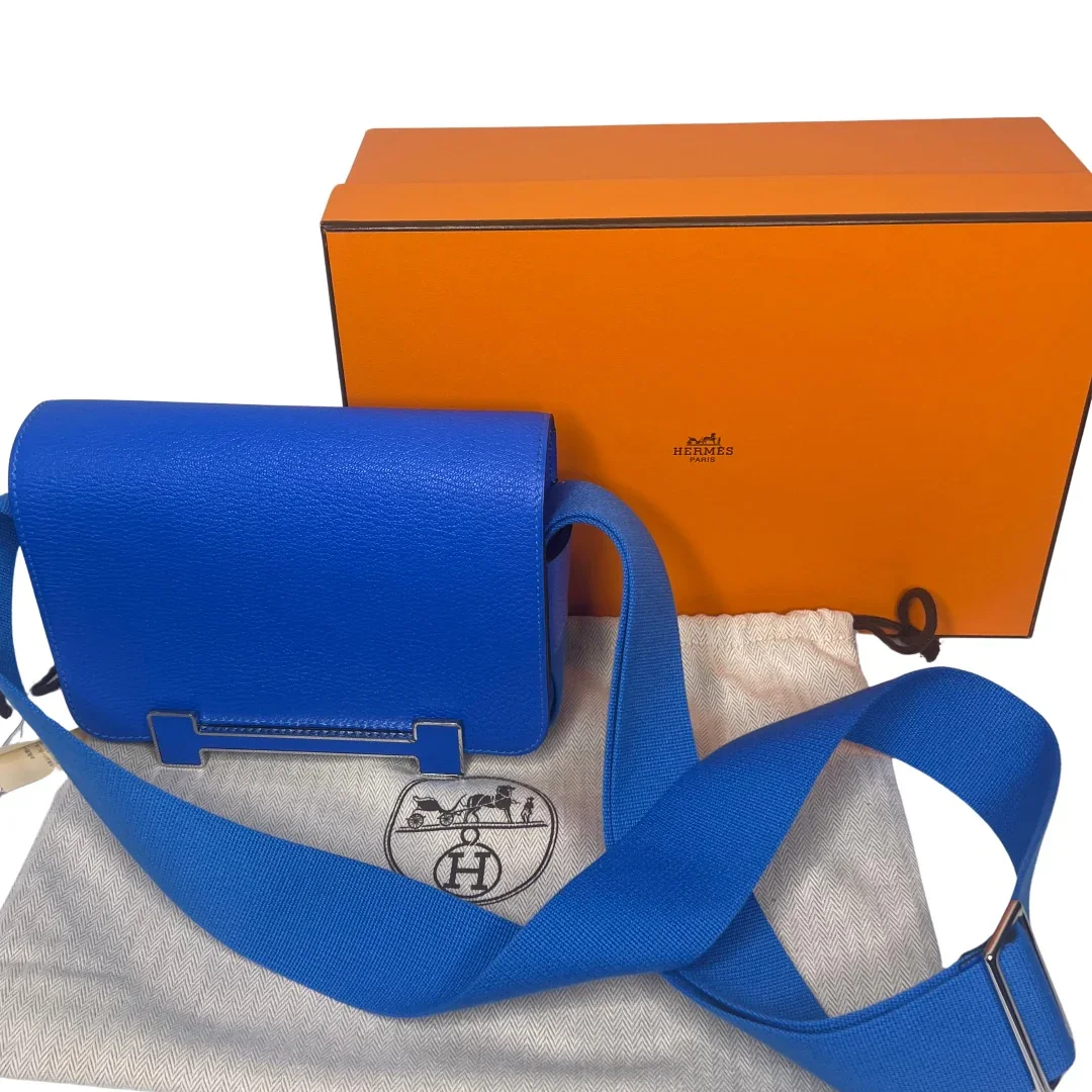 HERMÈS Geta Bag Bleu Electrique Mysore Goatskin 2024 Stamp - Image 13