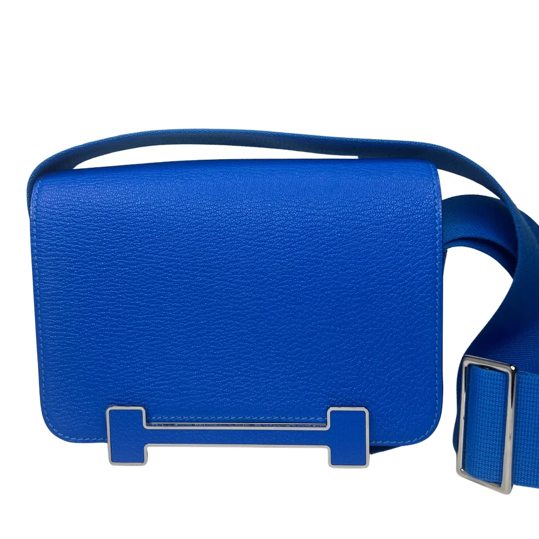 HERMÈS Geta Bag Bleu Electrique Mysore Goatskin 2024 Stamp - Image 3