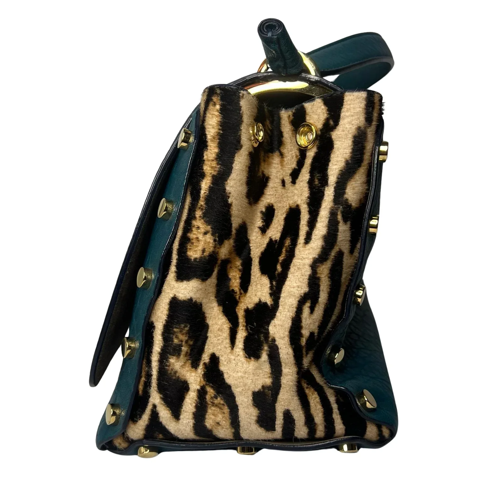 Jimmy Choo Lockett/XB Medium Bag – Teal Leather & Leopard Pony Hair - Image 3