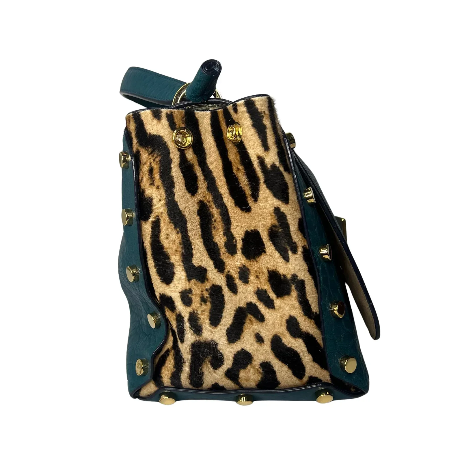 Jimmy Choo Lockett/XB Medium Bag – Teal Leather & Leopard Pony Hair - Image 4