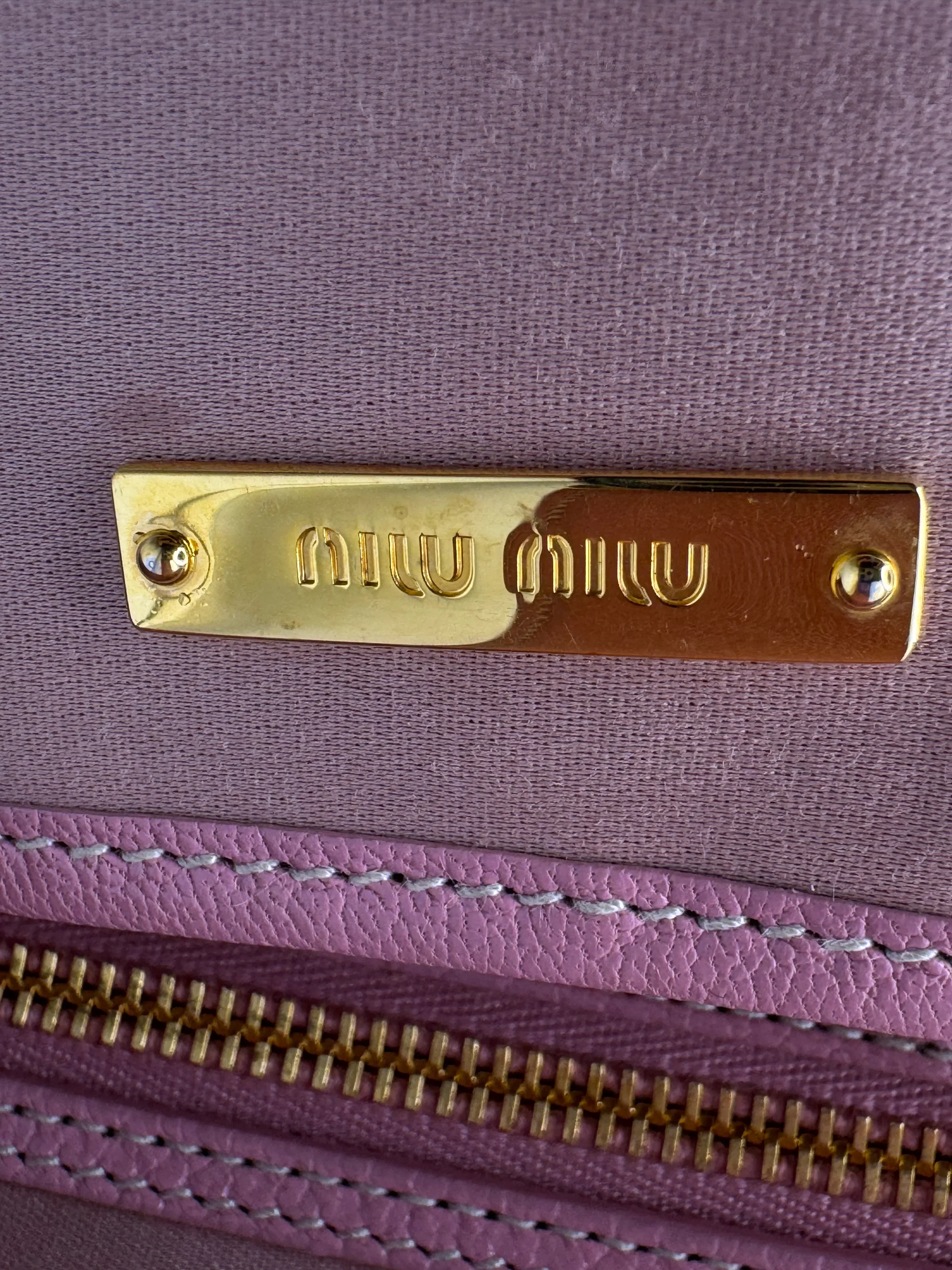 Miu Miu Goatskin Madras Shopping Crossbody Tote Bag Pink - Image 14