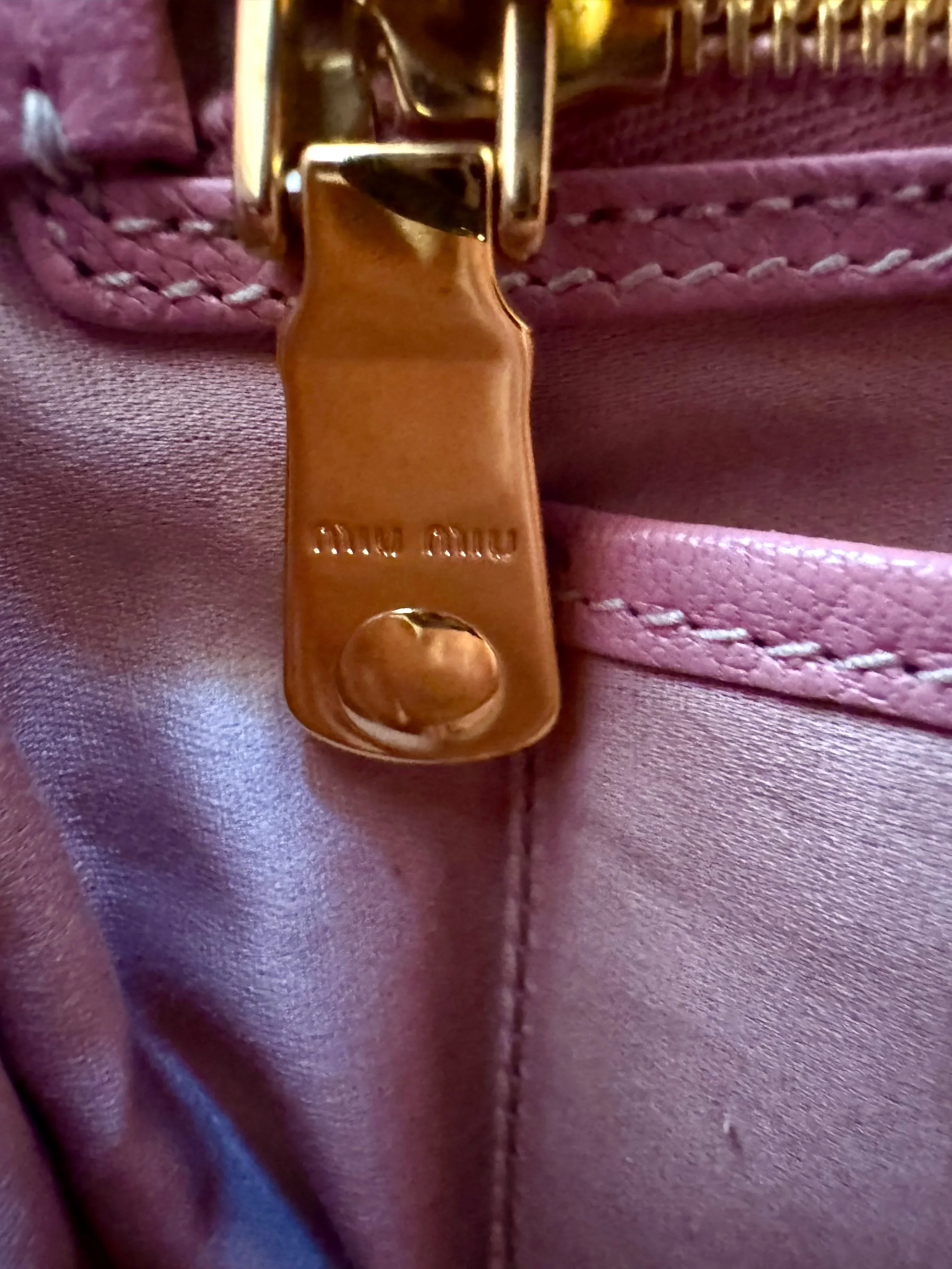 Miu Miu Goatskin Madras Shopping Crossbody Tote Bag Pink - Image 15