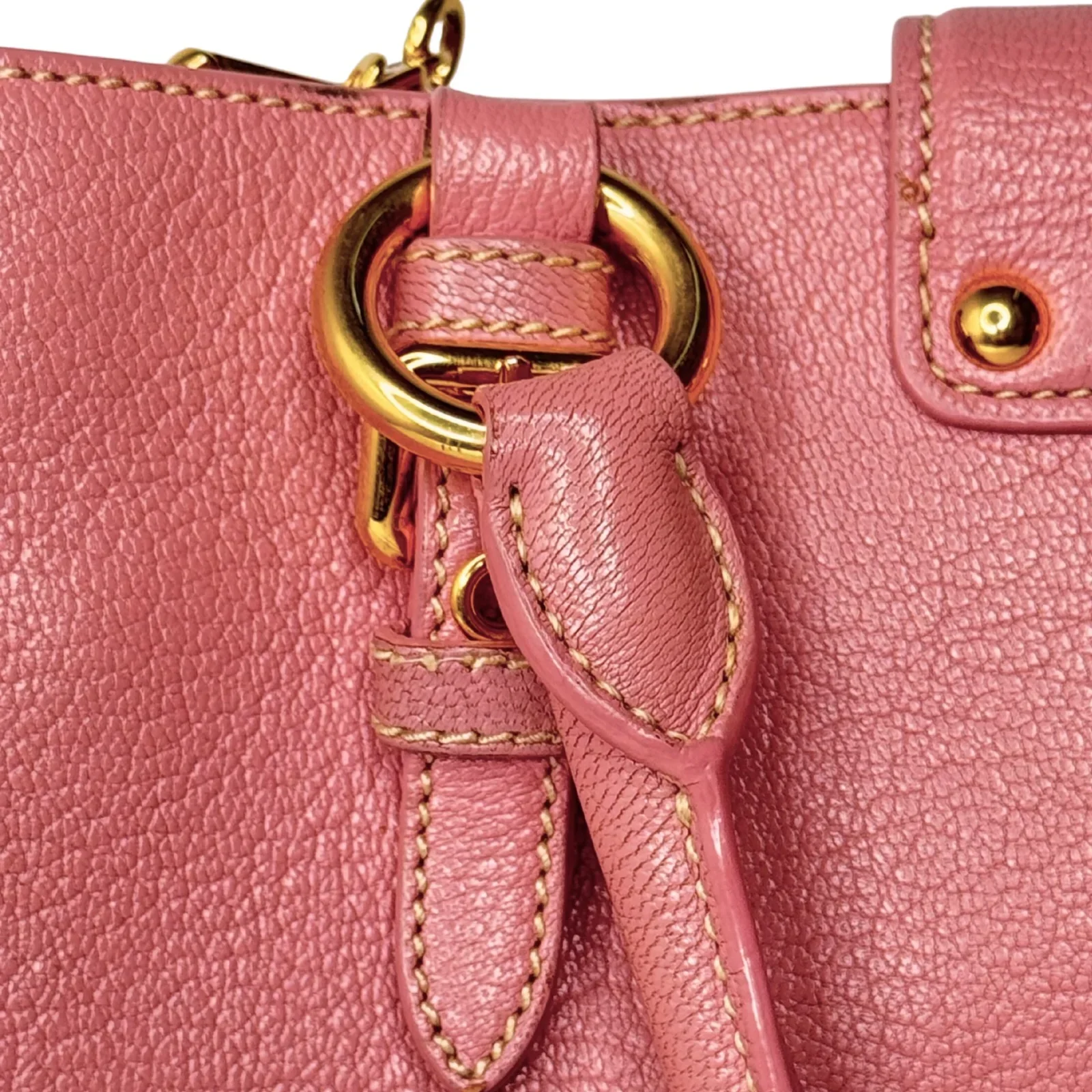Miu Miu Goatskin Madras Shopping Crossbody Tote Bag Pink - Image 16