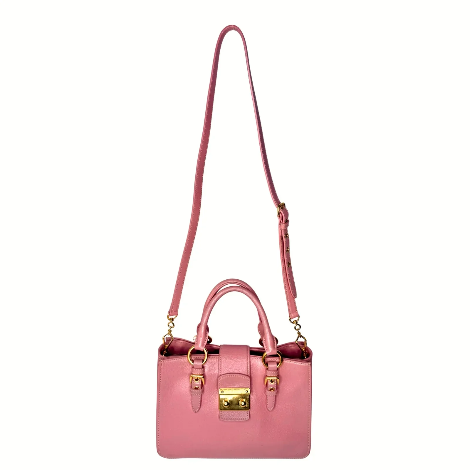 Miu Miu Goatskin Madras Shopping Crossbody Tote Bag Pink - Image 6