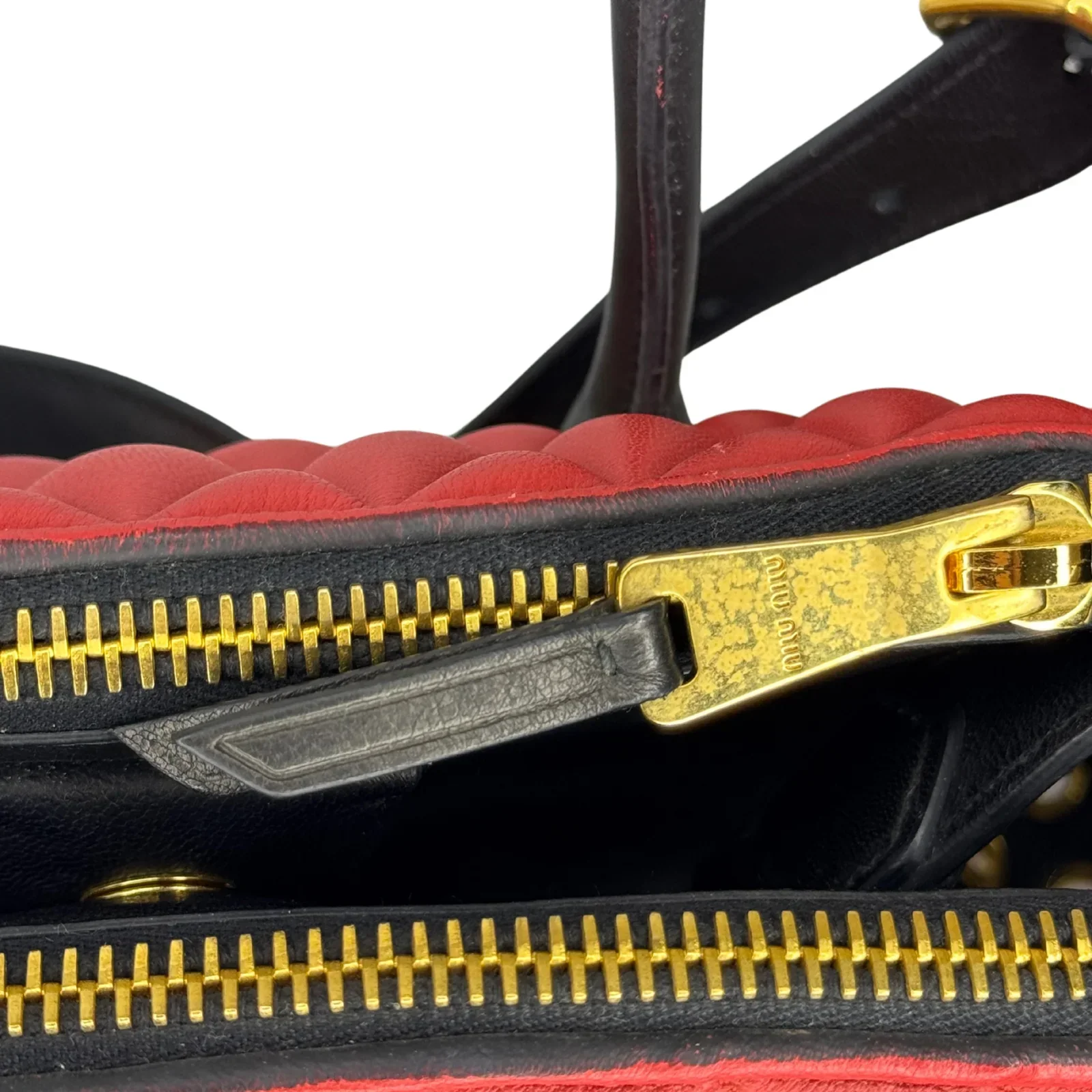 Miu Miu Nappa Biker Bicolor Quilted Leather Bag – Red & Black - Image 10