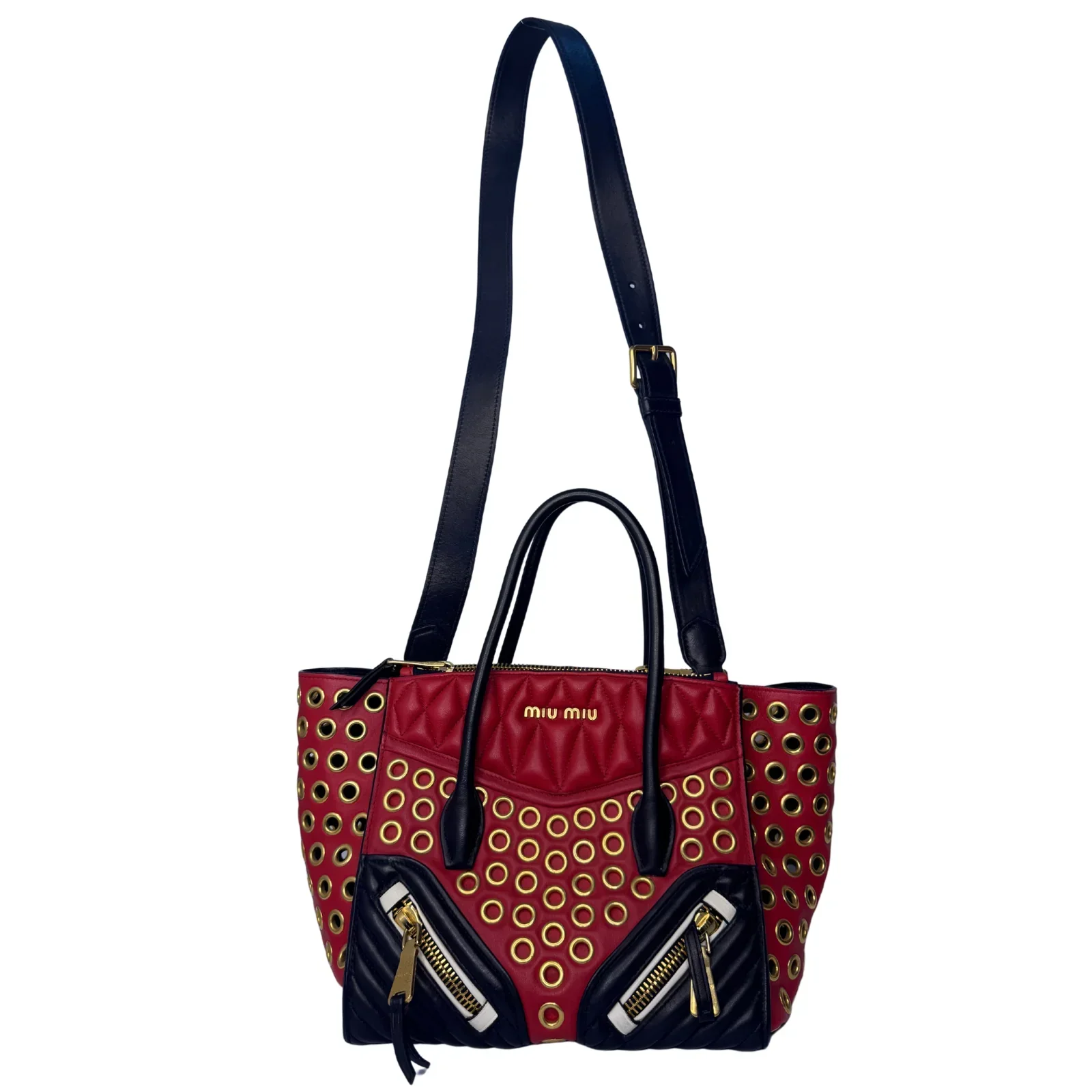 Miu Miu Nappa Biker Bicolor Quilted Leather Bag – Red & Black - Image 4