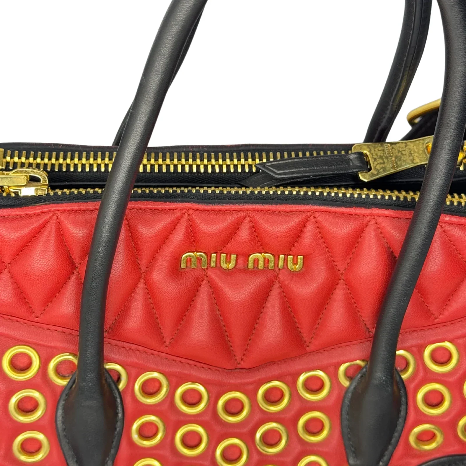 Miu Miu Nappa Biker Bicolor Quilted Leather Bag – Red & Black - Image 5