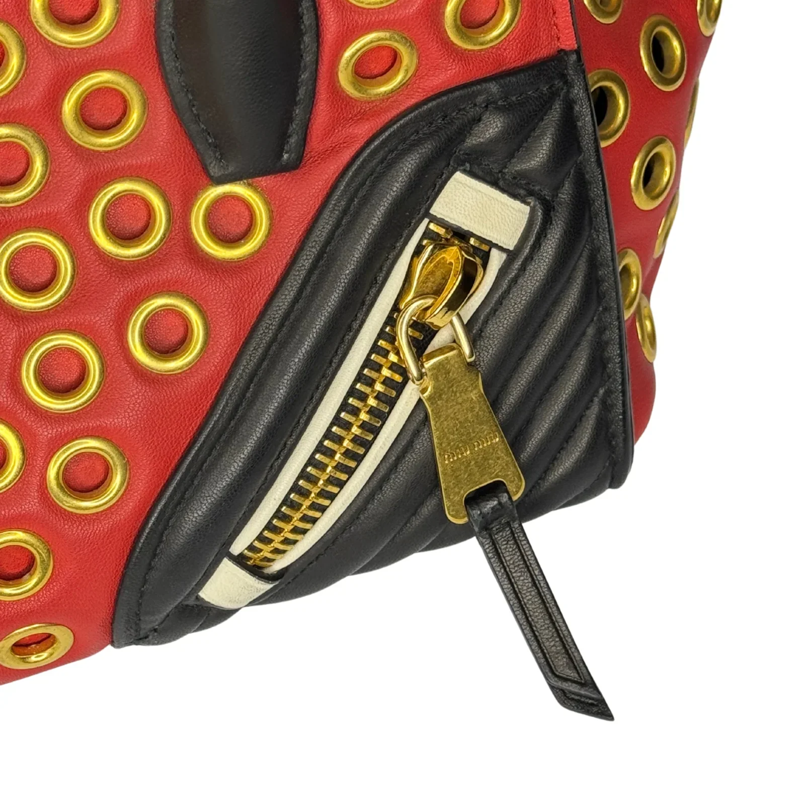 Miu Miu Nappa Biker Bicolor Quilted Leather Bag – Red & Black - Image 6