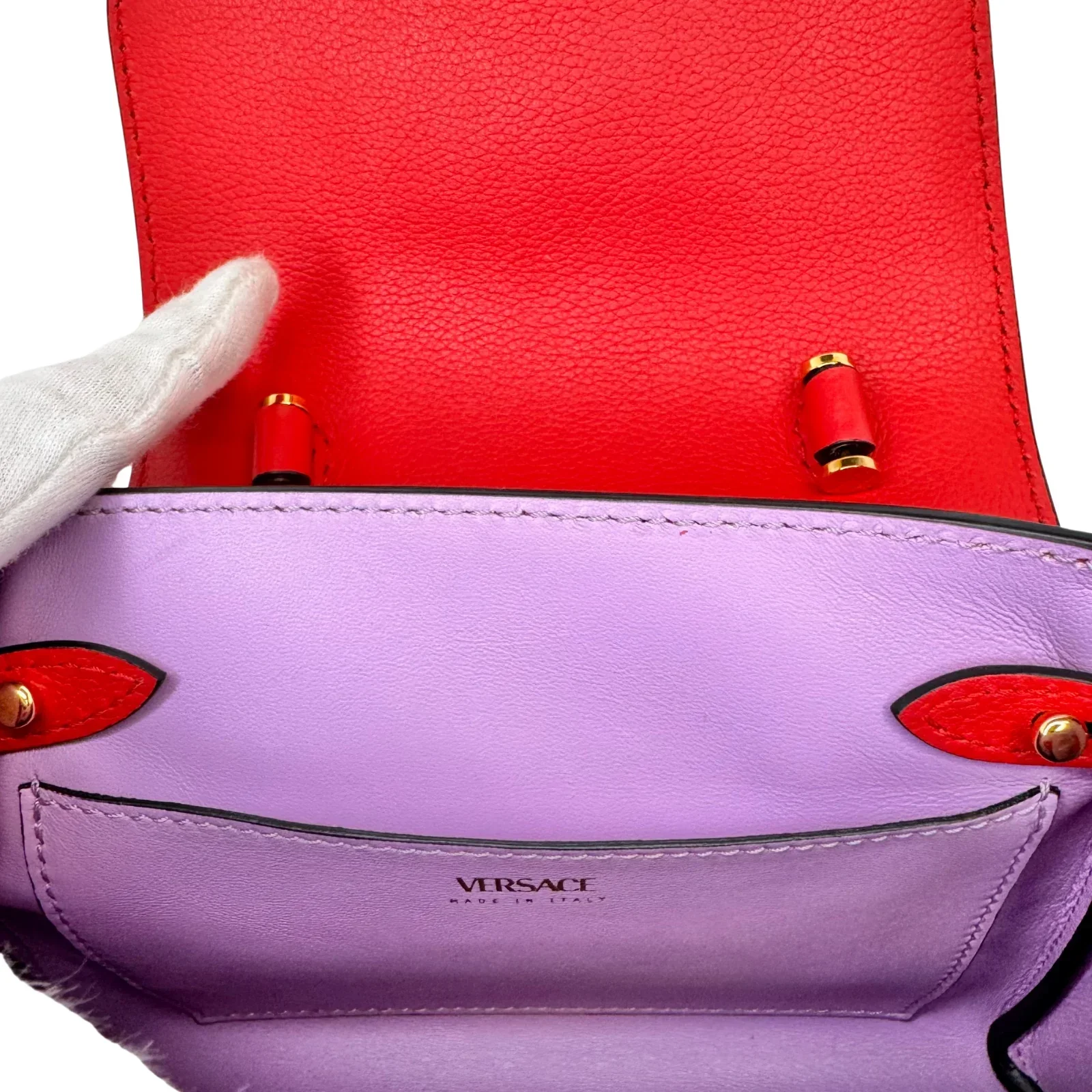 Versace La Medusa Handbag Leather Red - Image 11