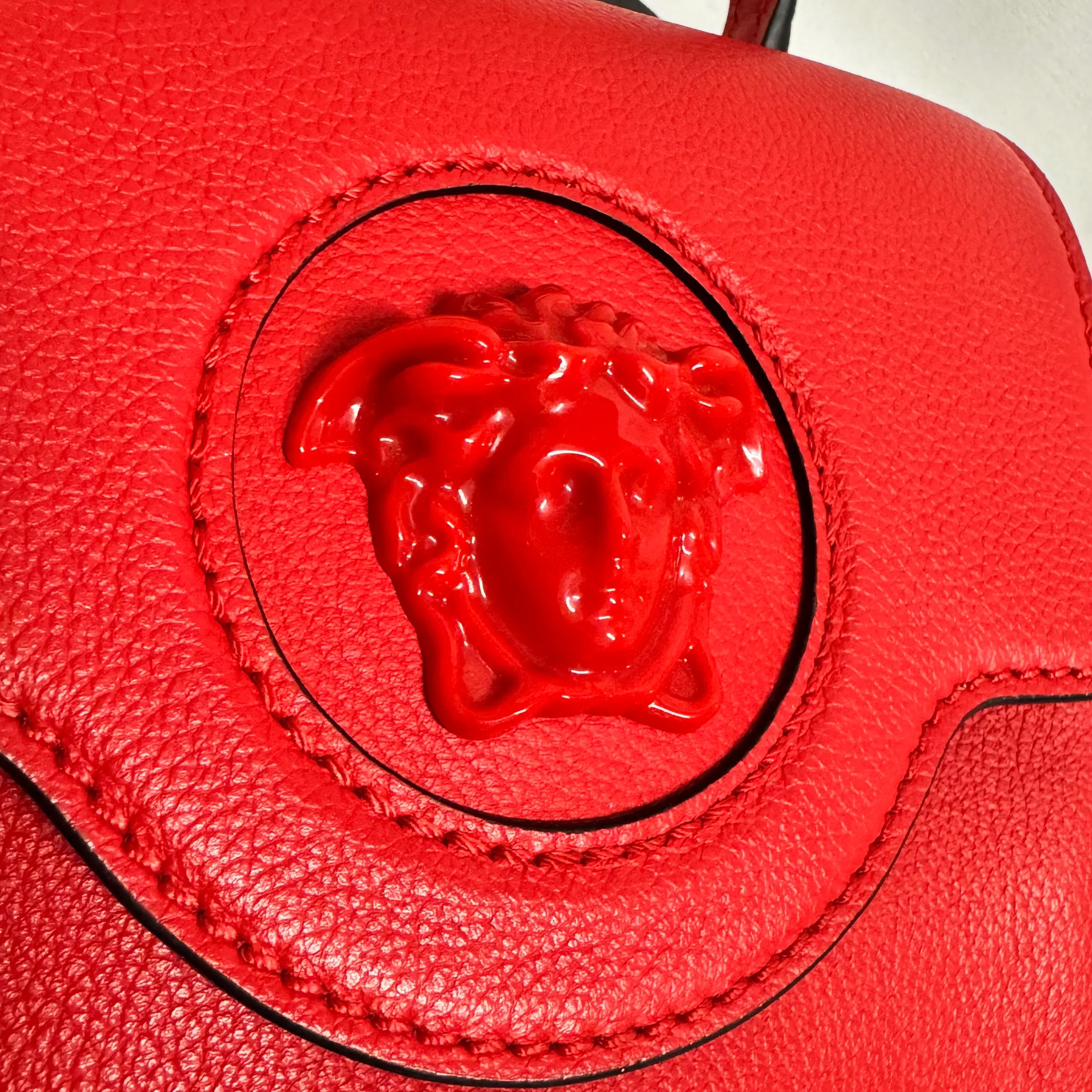Versace La Medusa Handbag Leather Red - Image 14