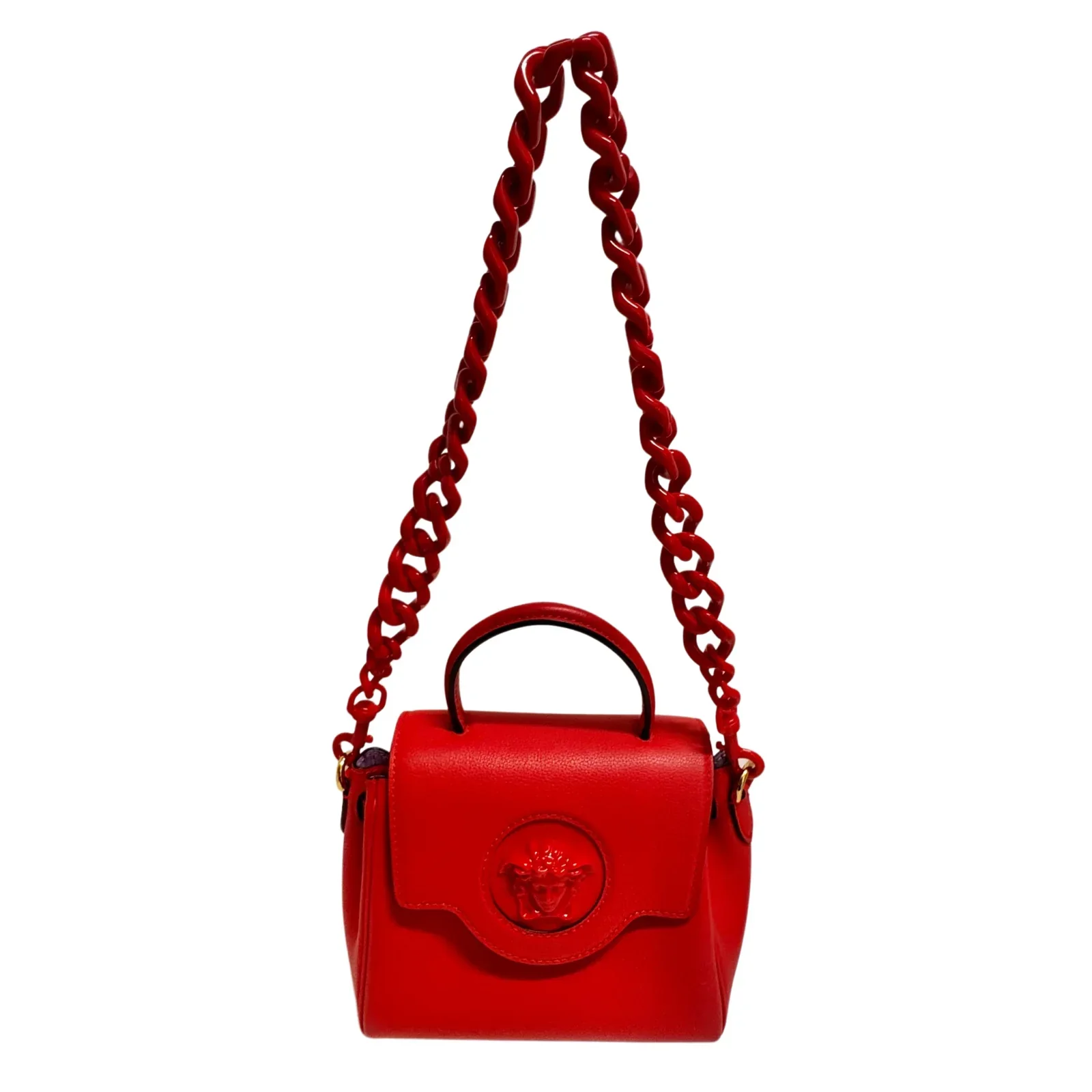 Versace La Medusa Handbag Leather Red - Image 3