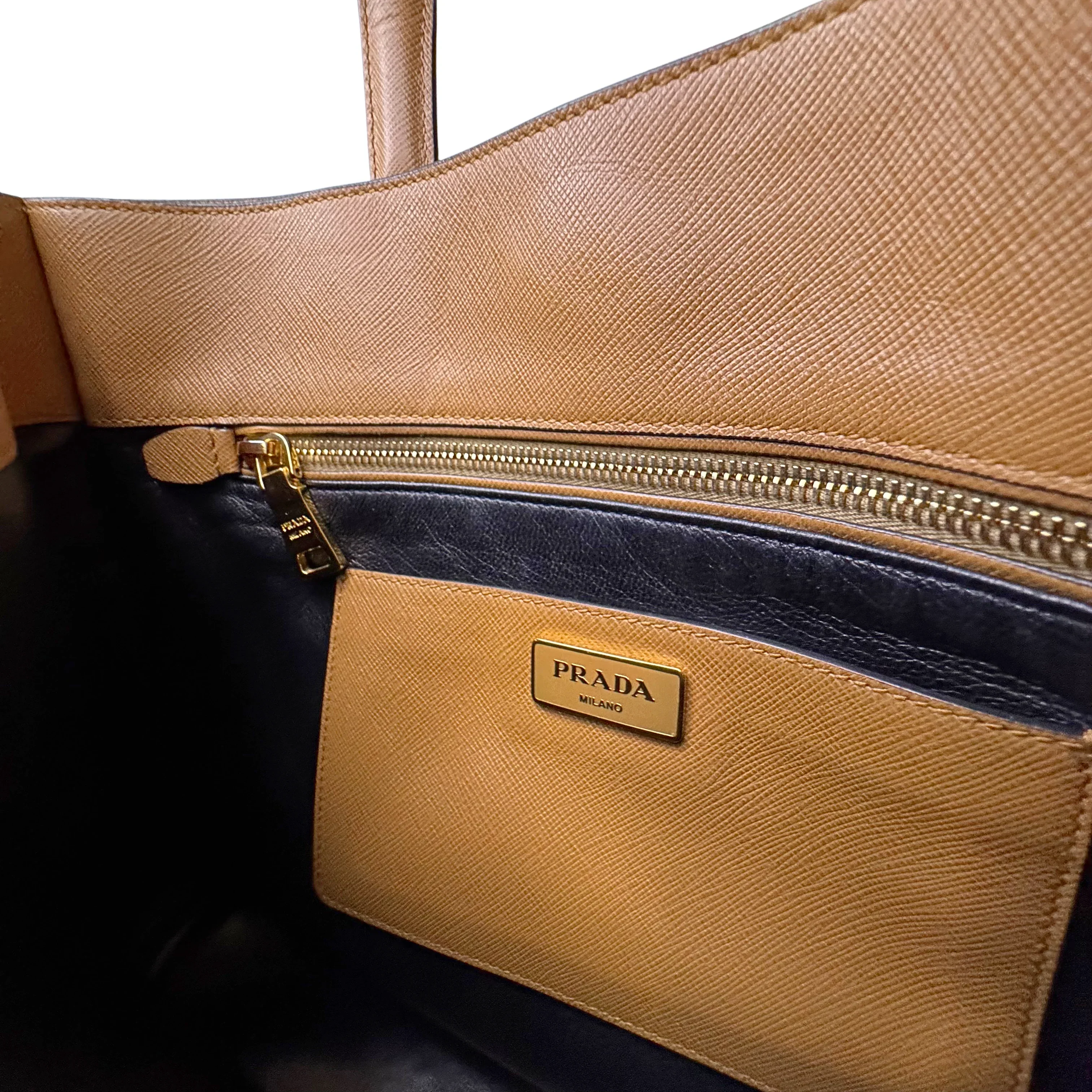 Prada Saffiano Handbag Leather Brown - Image 12