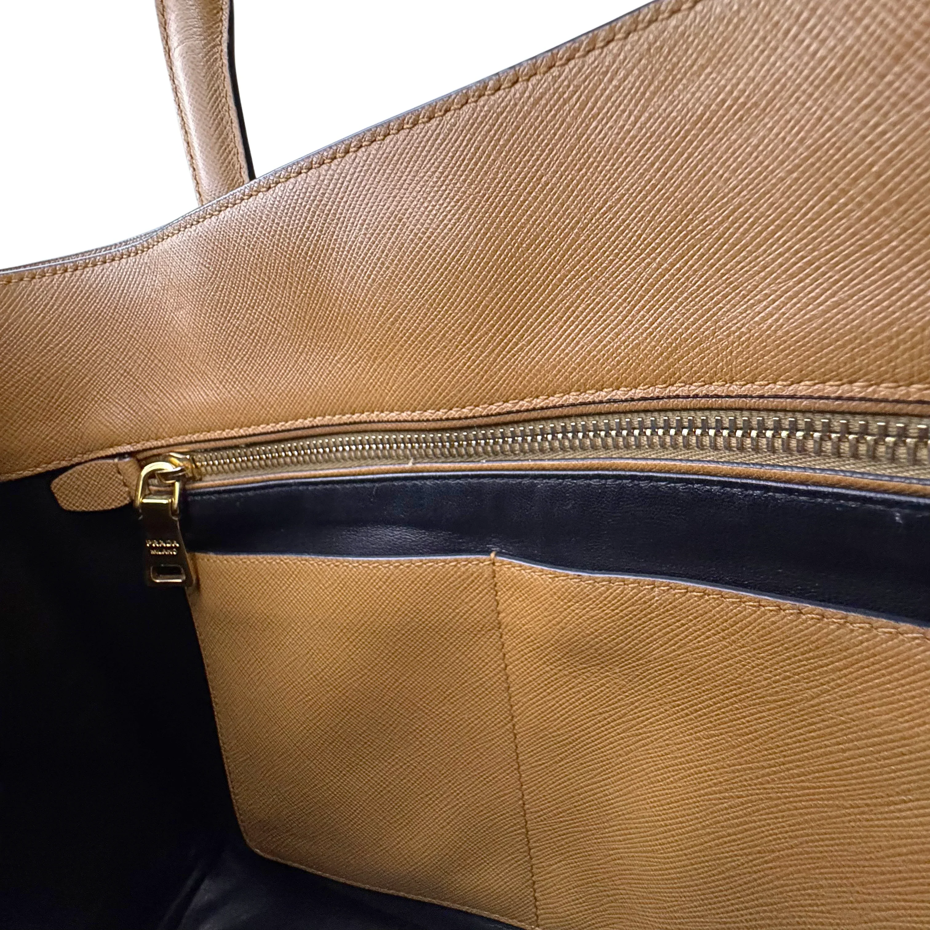 Prada Saffiano Handbag Leather Brown - Image 13