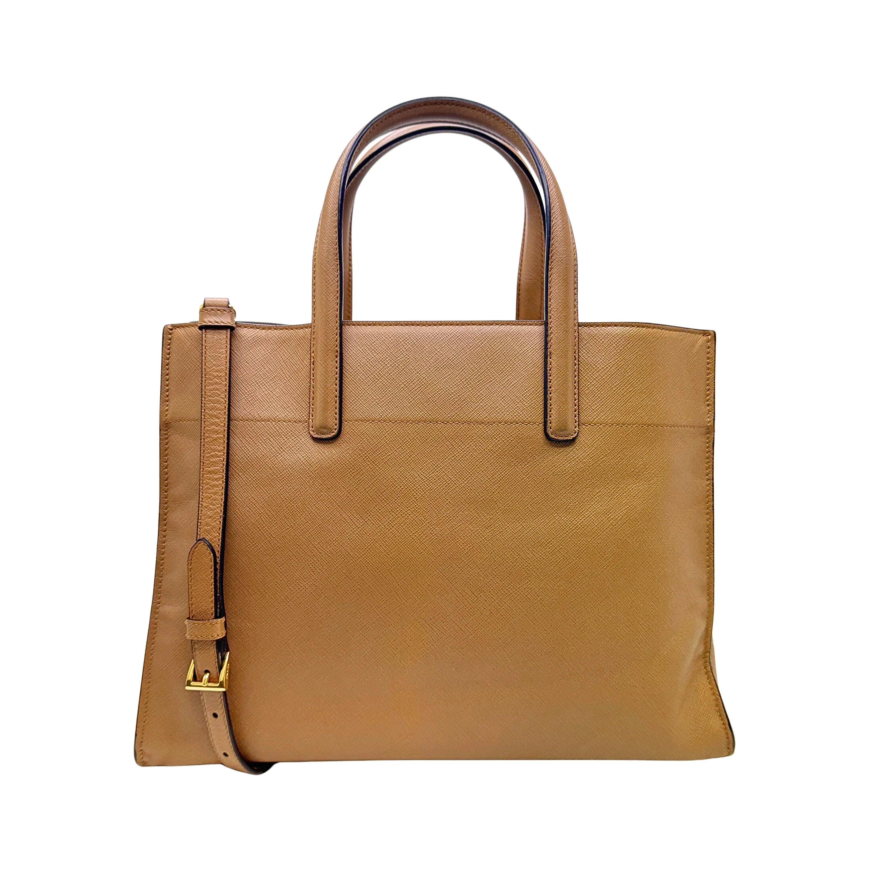 Prada Saffiano Handbag Leather Brown - Image 3