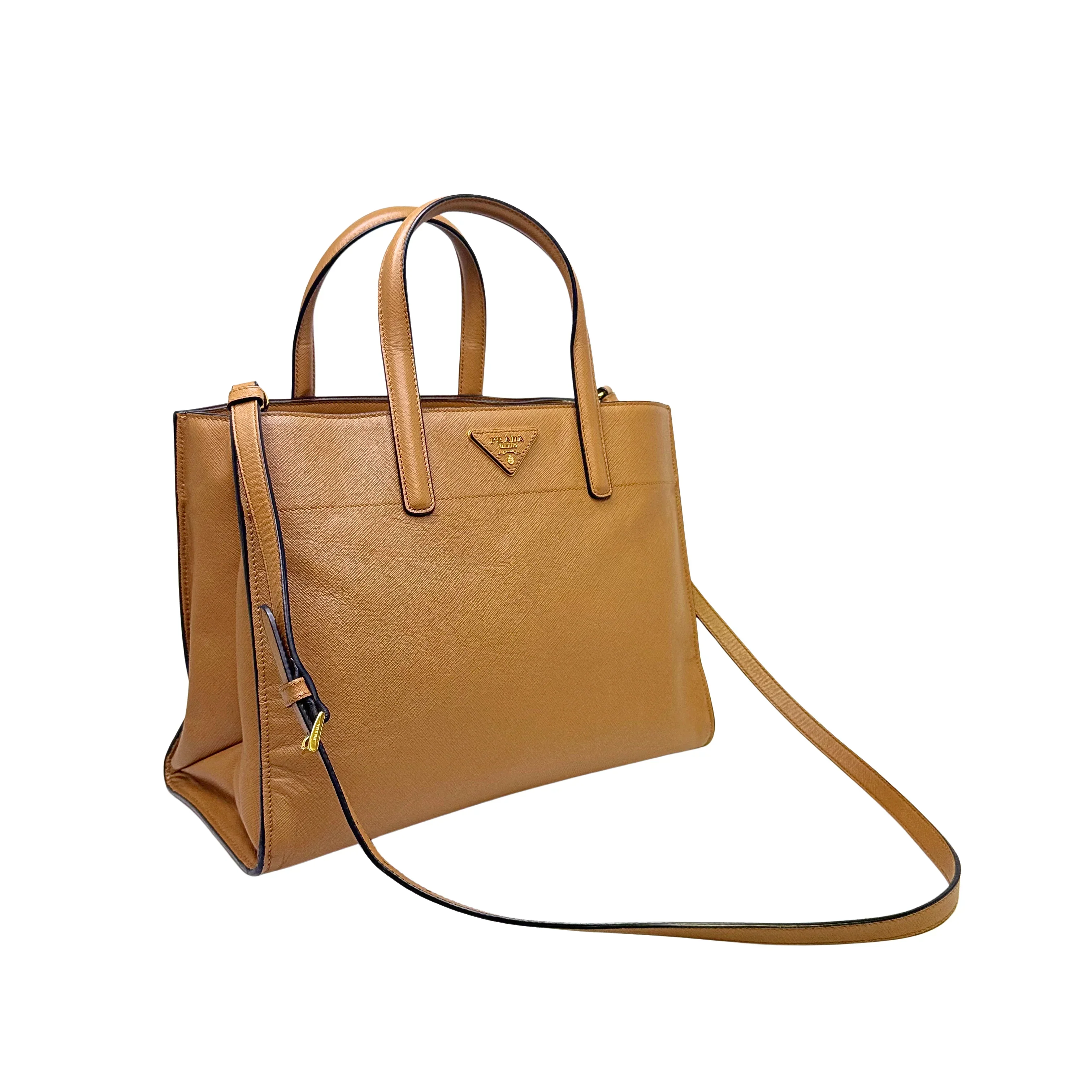 Prada Saffiano Handbag Leather Brown - Image 4
